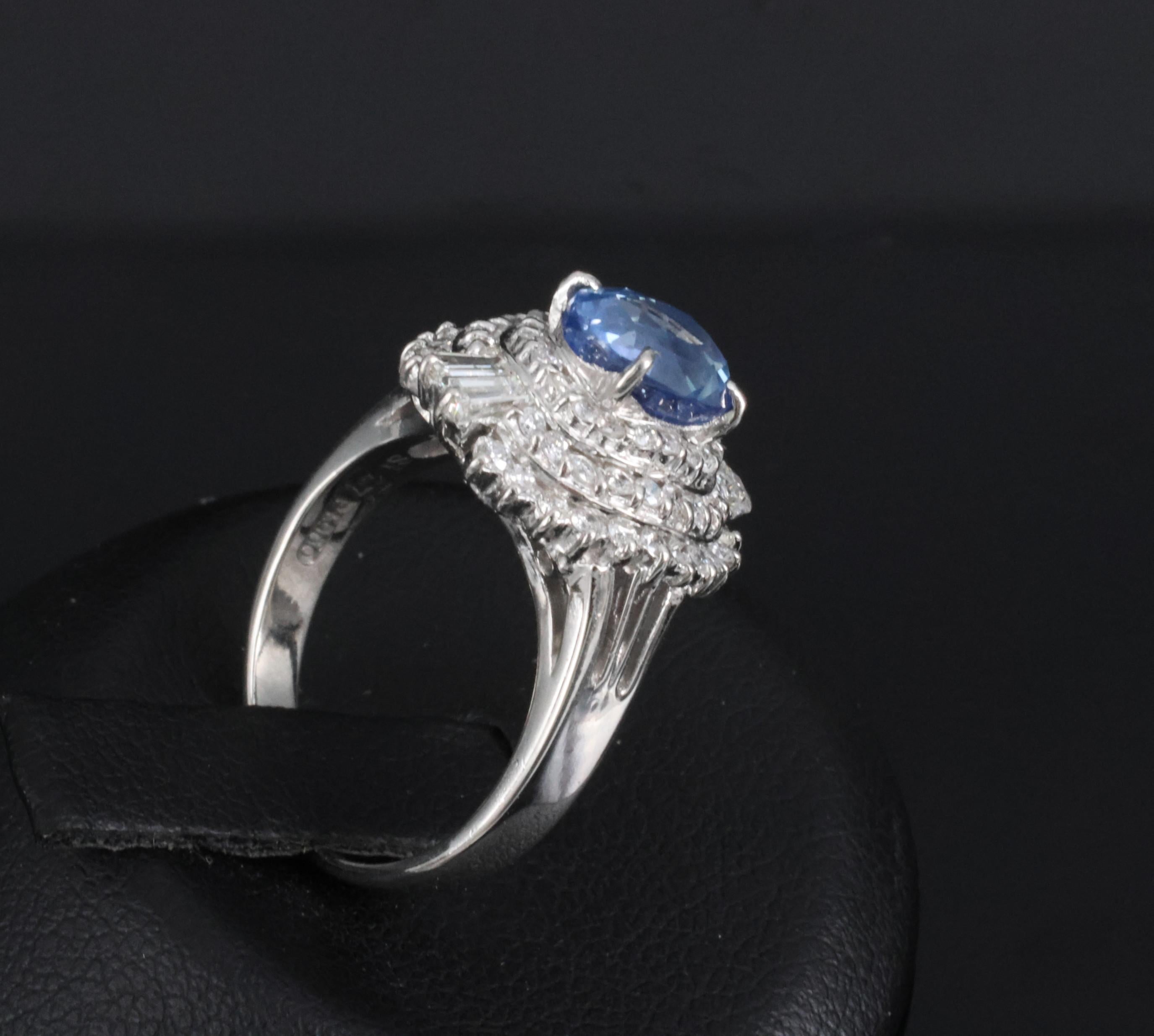 Rare 2.09ct GIA Ceylon No Heat Sapphire & 0.69ct Diamond Platinum Ring Size 5.25