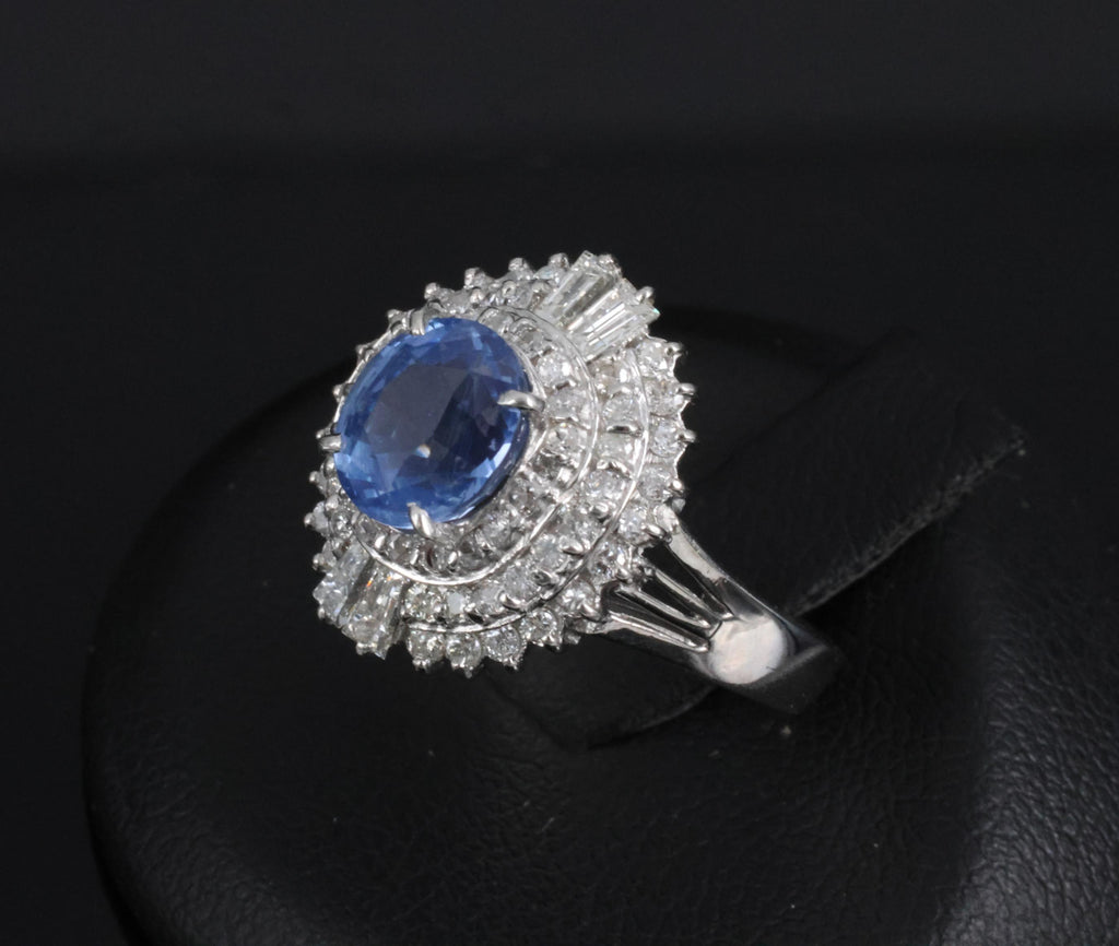 Rare 2.09ct GIA Ceylon No Heat Sapphire & 0.69ct Diamond Platinum Ring Size 5.25
