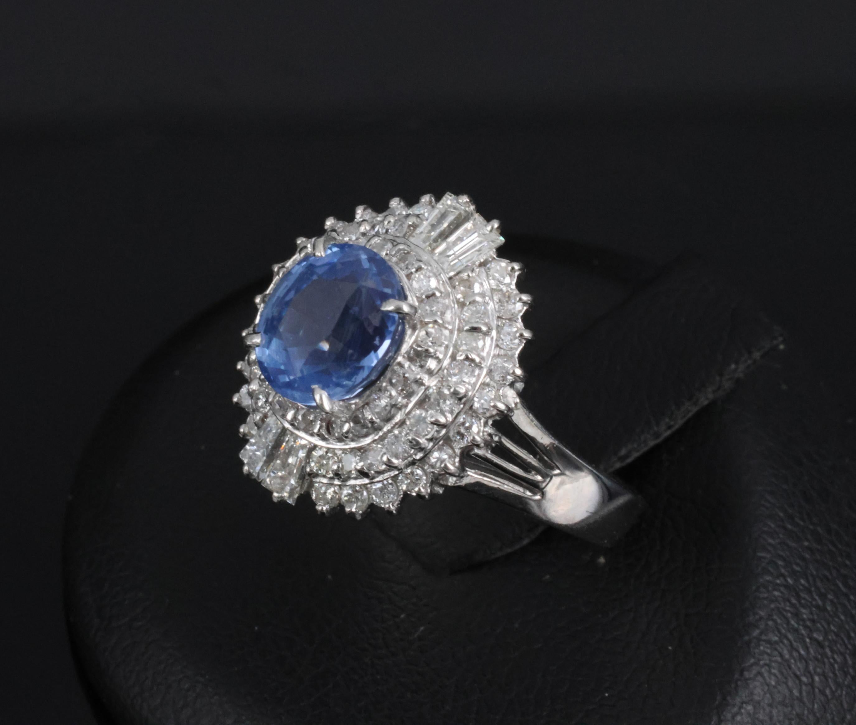Rare 2.09ct GIA Ceylon No Heat Sapphire & 0.69ct Diamond Platinum Ring Size 5.25