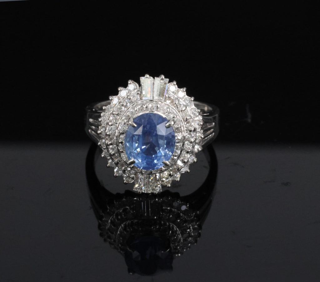 Rare 2.09ct GIA Ceylon No Heat Sapphire & 0.69ct Diamond Platinum Ring Size 5.25
