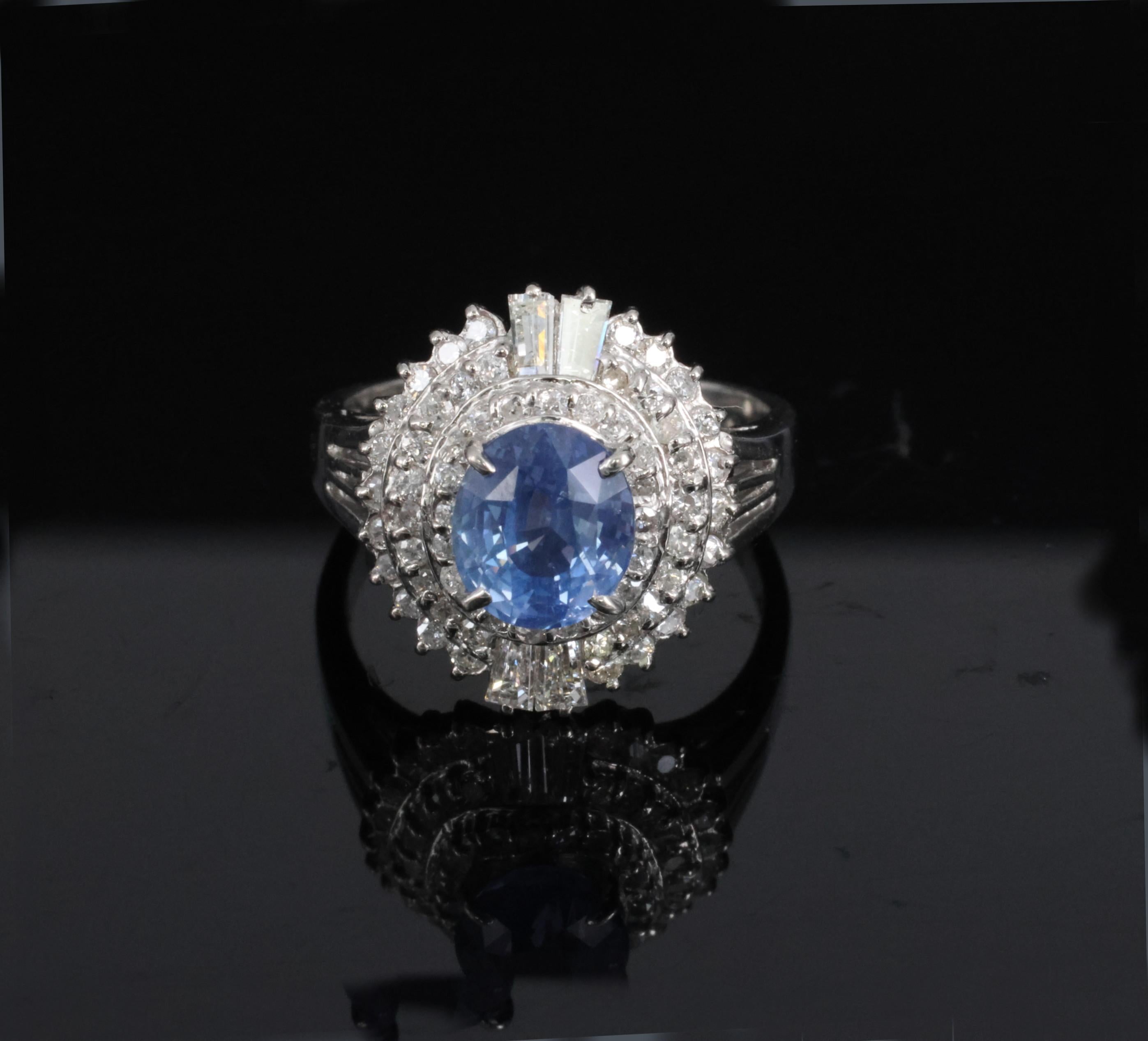 Rare 2.09ct GIA Ceylon No Heat Sapphire & 0.69ct Diamond Platinum Ring Size 5.25