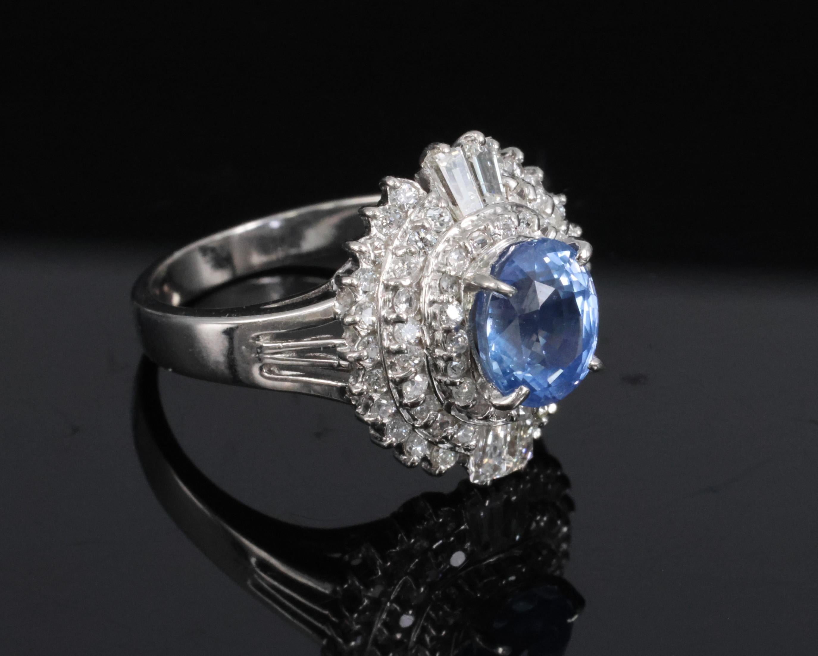 Rare 2.09ct GIA Ceylon No Heat Sapphire & 0.69ct Diamond Platinum Ring Size 5.25