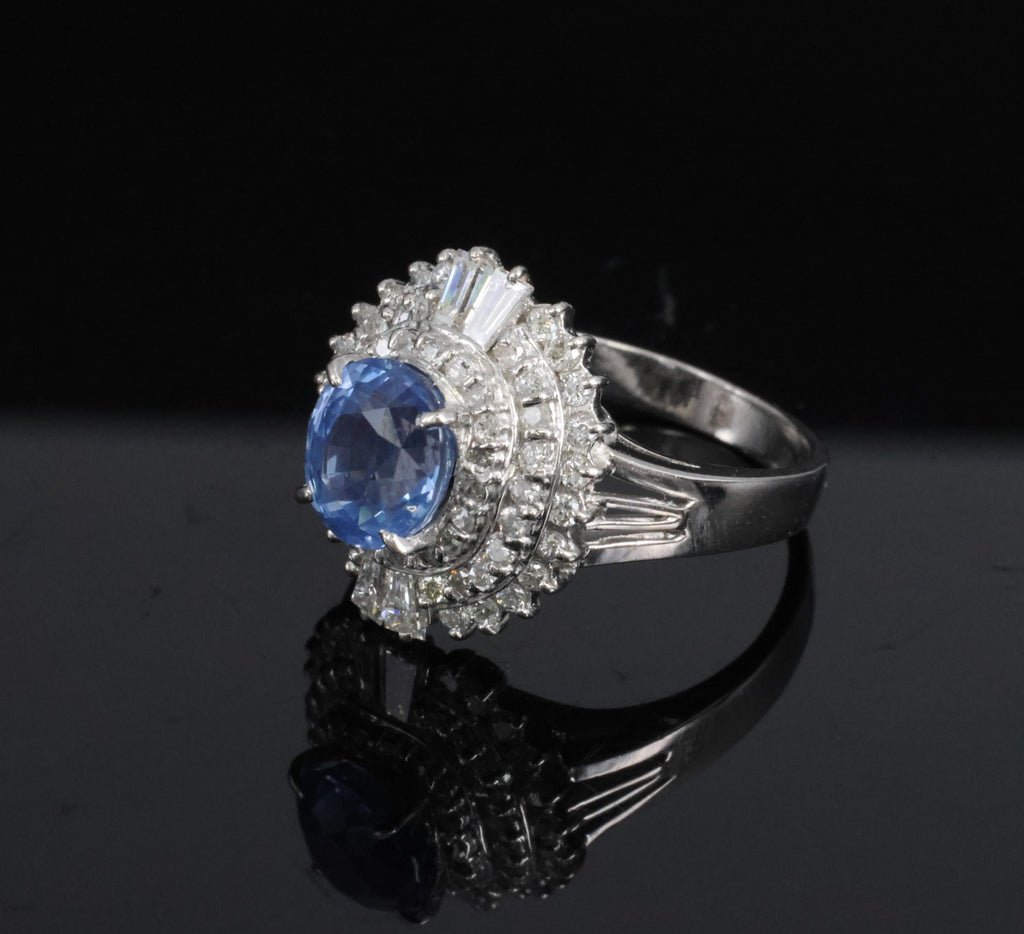 Rare 2.09ct GIA Ceylon No Heat Sapphire & 0.69ct Diamond Platinum Ring Size 5.25