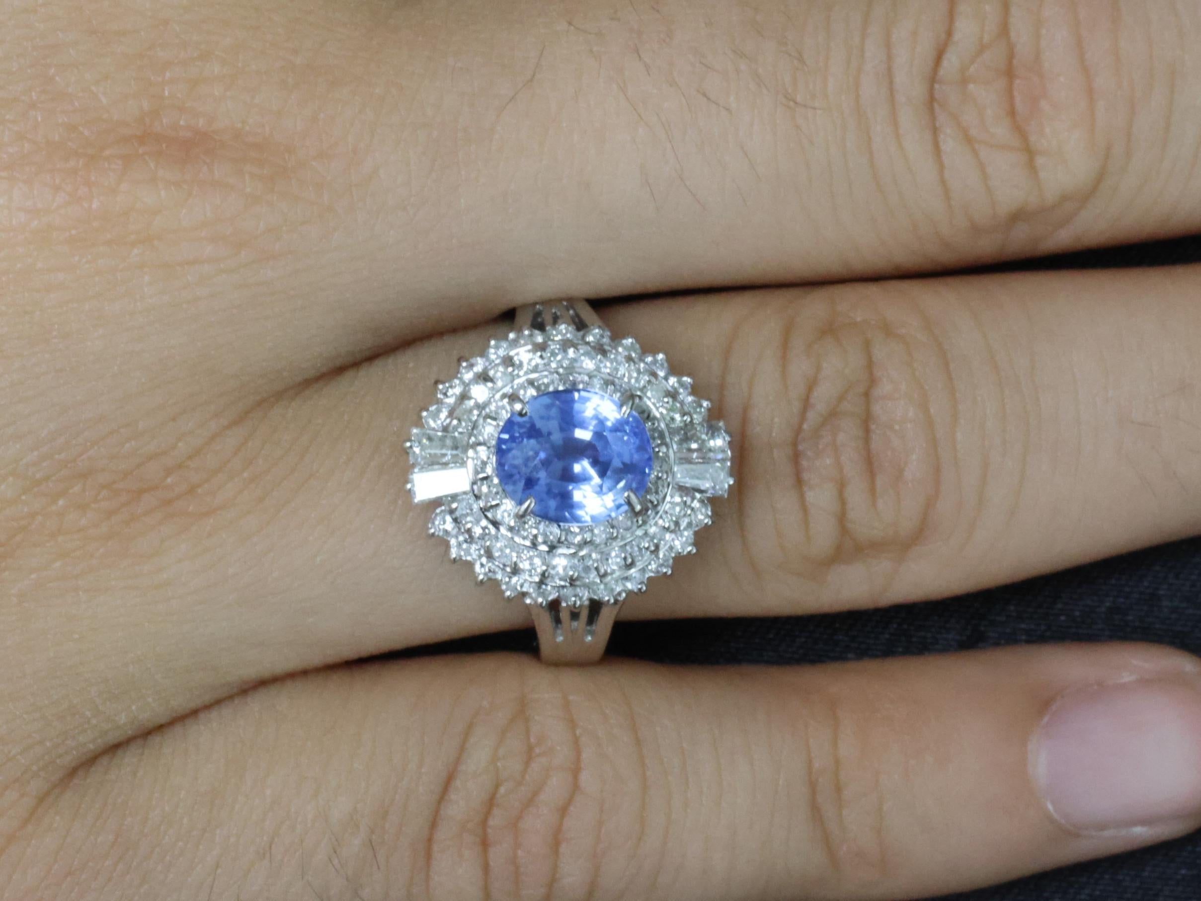 Rare 2.09ct GIA Ceylon No Heat Sapphire & 0.69ct Diamond Platinum Ring Size 5.25