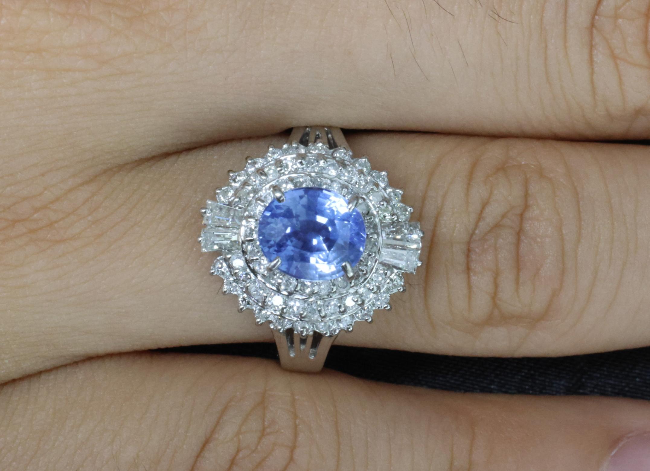 Rare 2.09ct GIA Ceylon No Heat Sapphire & 0.69ct Diamond Platinum Ring Size 5.25