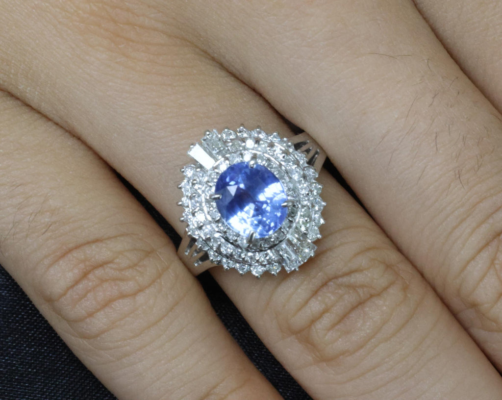 Rare 2.09ct GIA Ceylon No Heat Sapphire & 0.69ct Diamond Platinum Ring Size 5.25
