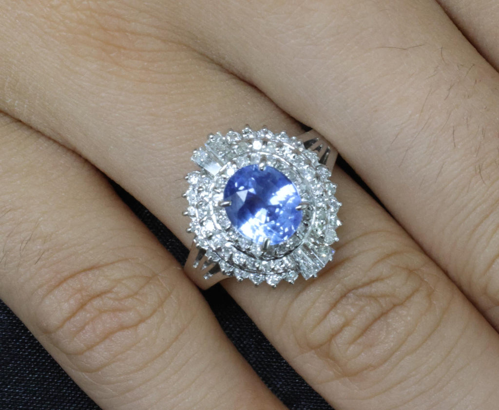 Rare 2.09ct GIA Ceylon No Heat Sapphire & 0.69ct Diamond Platinum Ring Size 5.25