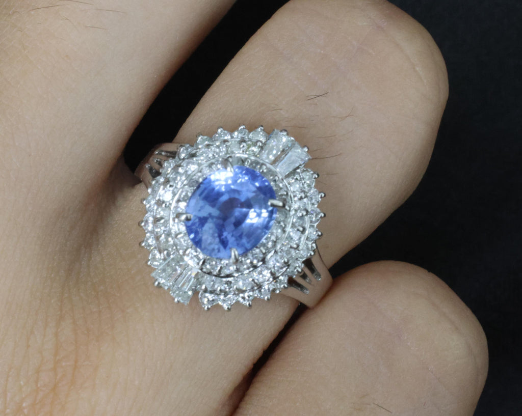 Rare 2.09ct GIA Ceylon No Heat Sapphire & 0.69ct Diamond Platinum Ring Size 5.25