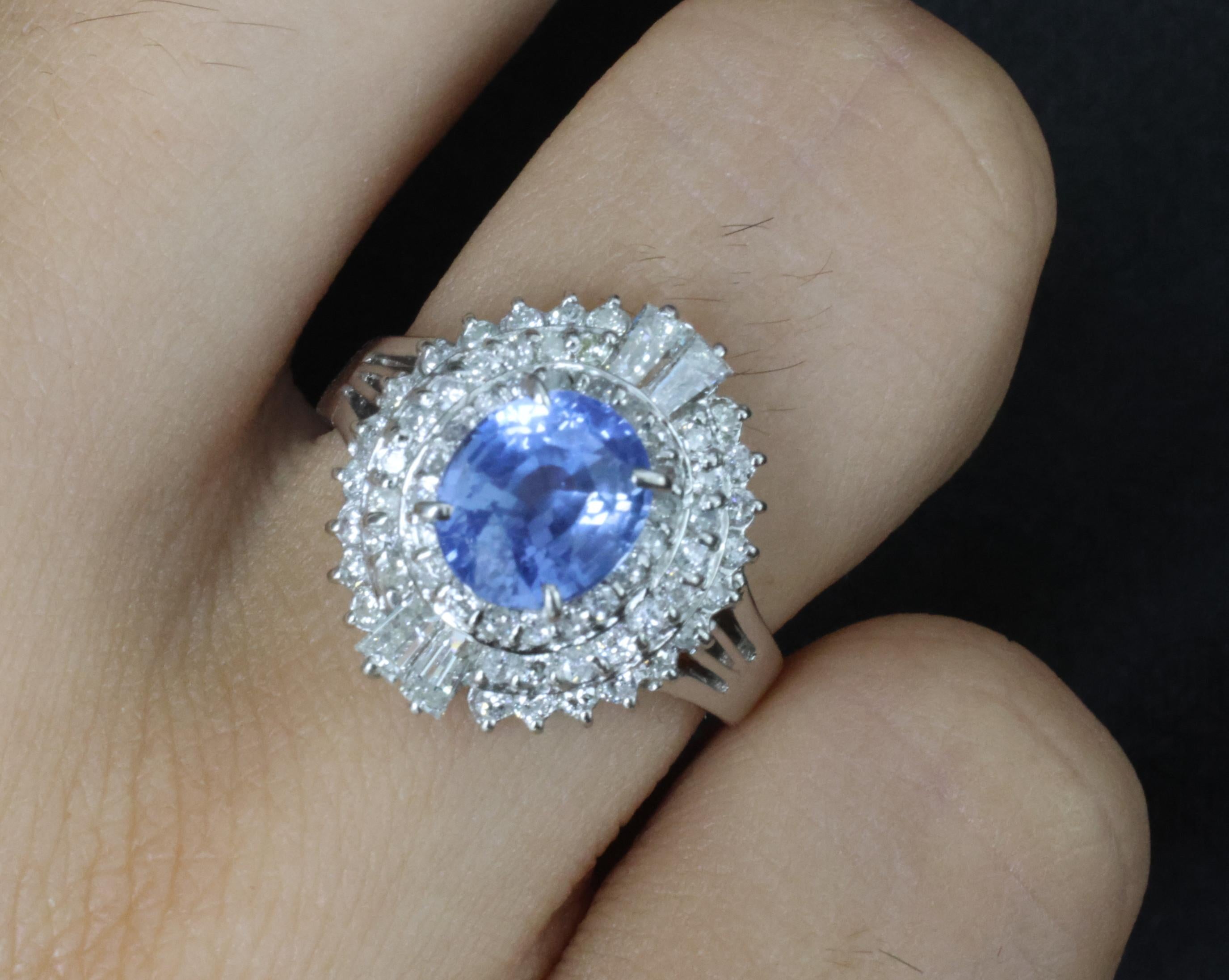 Rare 2.09ct GIA Ceylon No Heat Sapphire & 0.69ct Diamond Platinum Ring Size 5.25