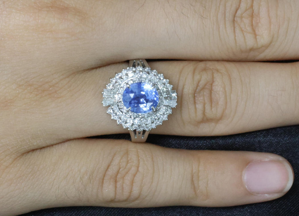 Rare 2.09ct GIA Ceylon No Heat Sapphire & 0.69ct Diamond Platinum Ring Size 5.25