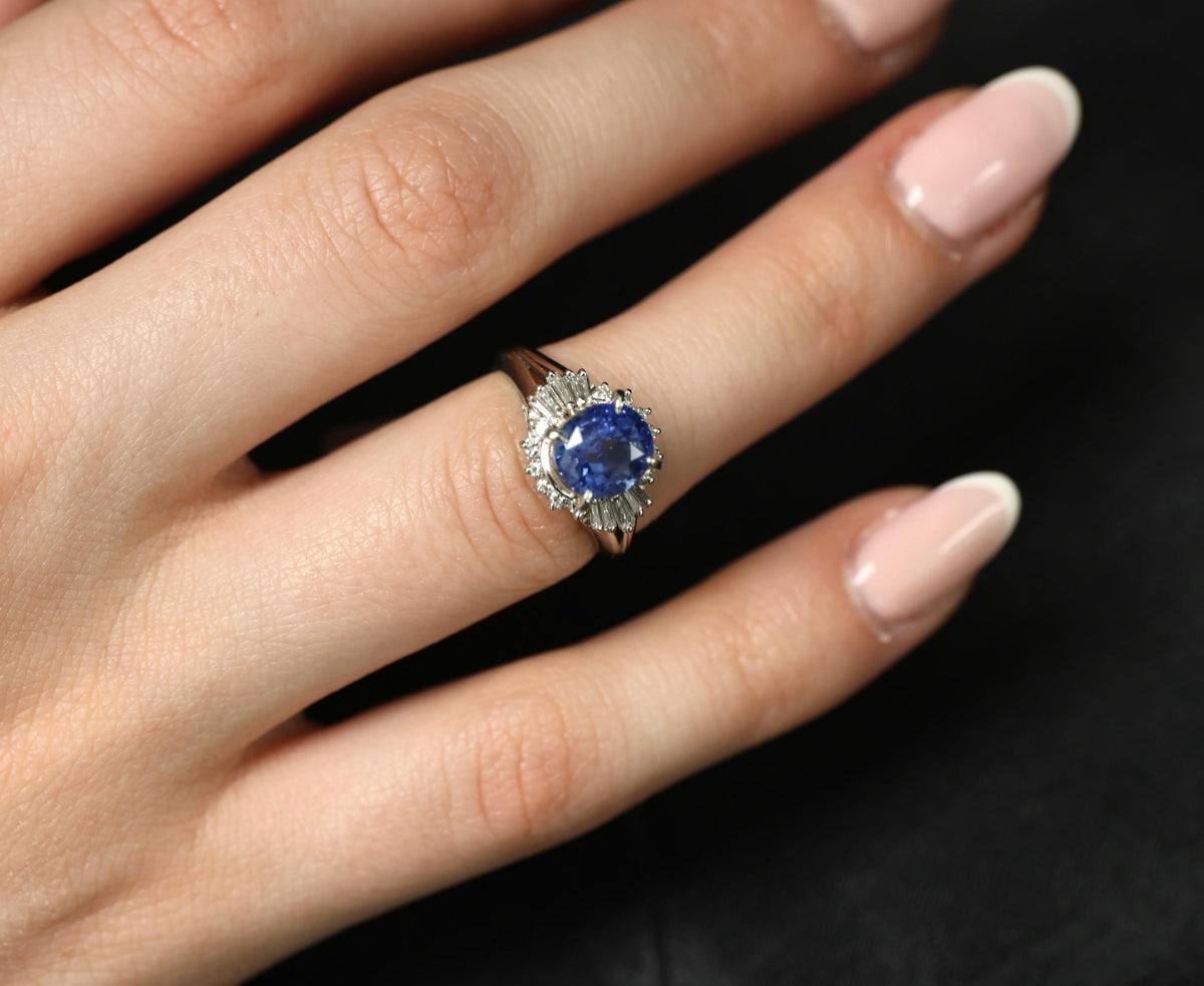 Fine 2.72ct GIA Ceylon Sapphire & 0.55ct Diamond Platinum Ring Size 6.75