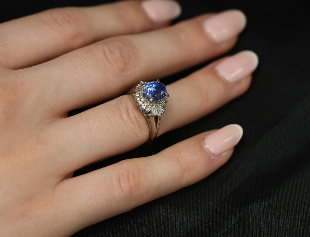 Fine 2.72ct GIA Ceylon Sapphire & 0.55ct Diamond Platinum Ring Size 6.75