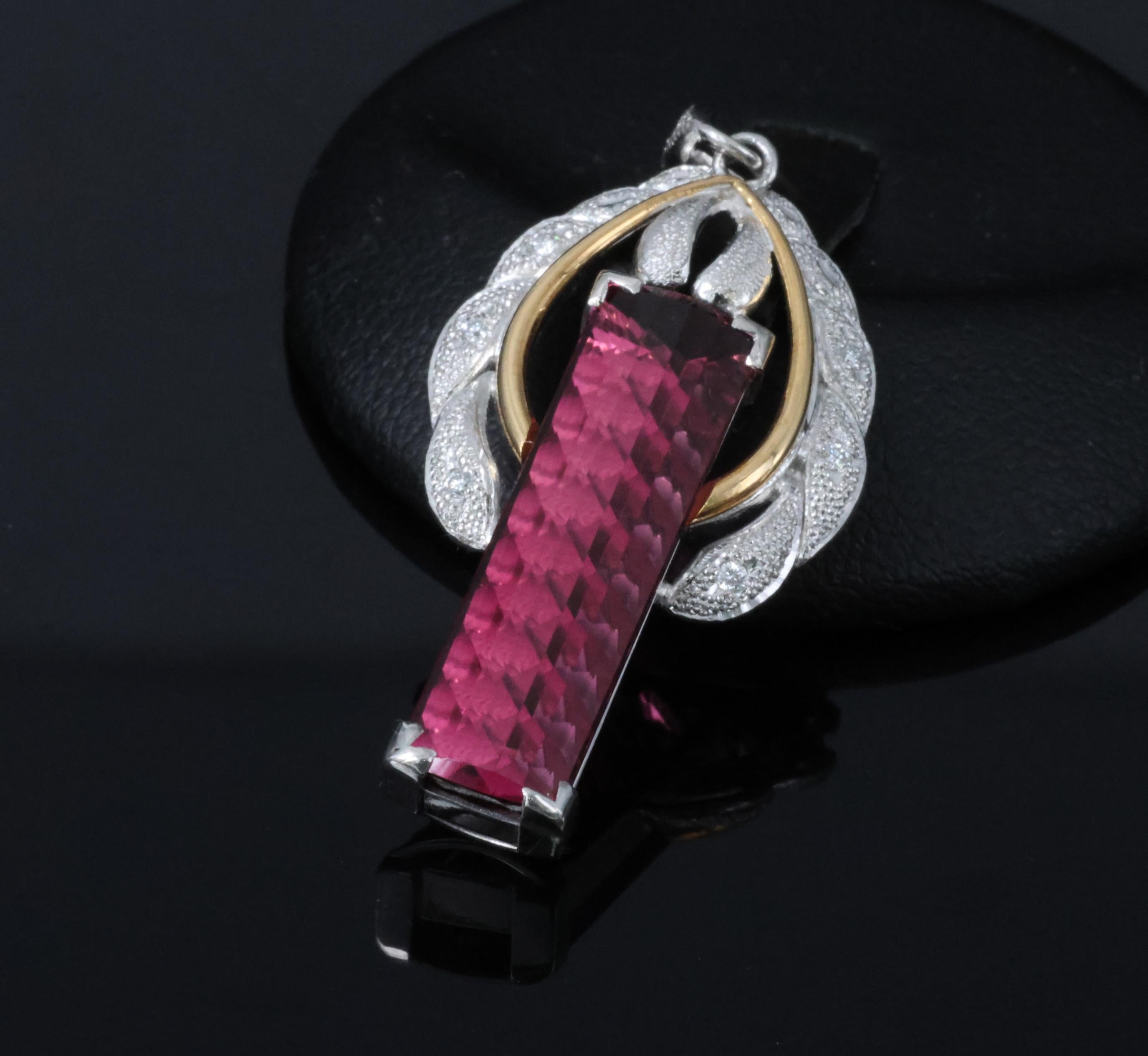 7.70ct Rubellite Tourmaline 0.06ct Diamond Platinum & 18K Yellow Gold Pendant