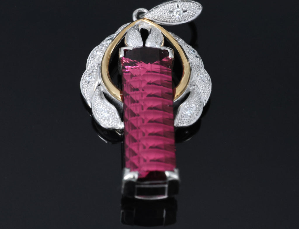 7.70ct Rubellite Tourmaline 0.06ct Diamond Platinum & 18K Yellow Gold Pendant