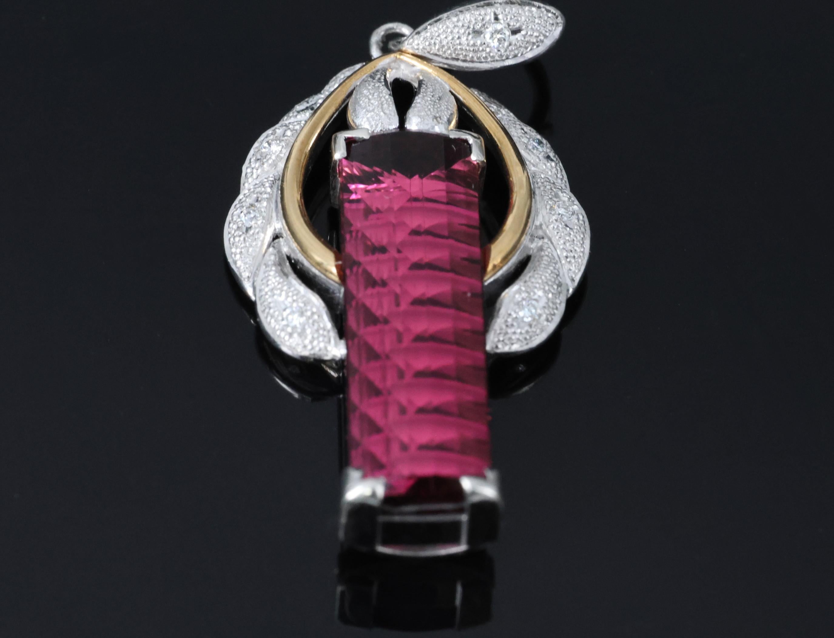 7.70ct Rubellite Tourmaline 0.06ct Diamond Platinum & 18K Yellow Gold Pendant