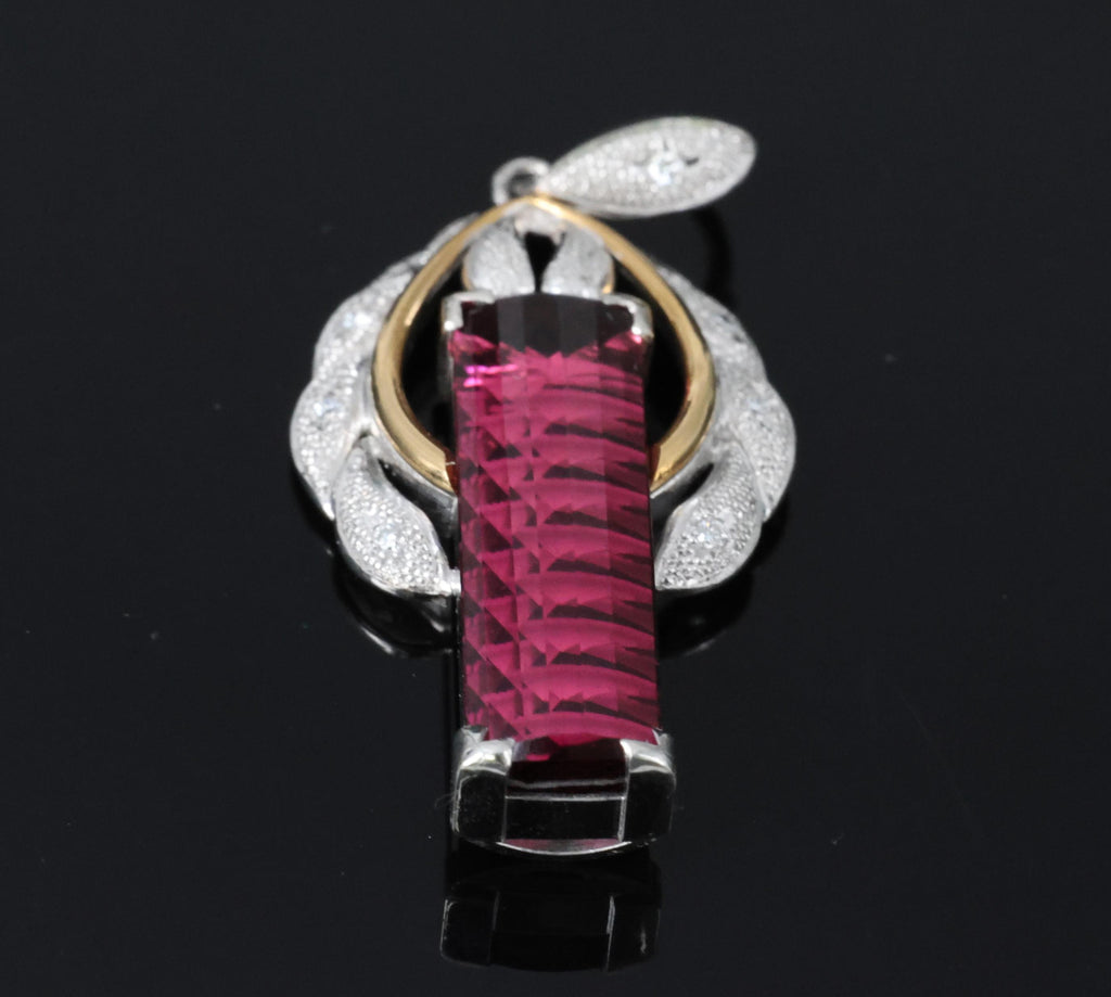 7.70ct Rubellite Tourmaline 0.06ct Diamond Platinum & 18K Yellow Gold Pendant