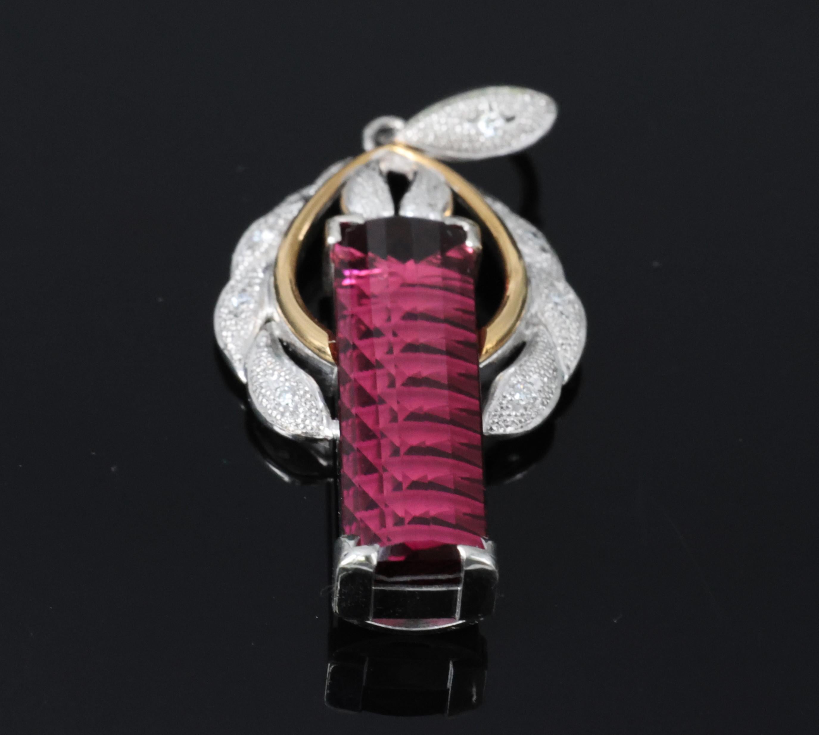 7.70ct Rubellite Tourmaline 0.06ct Diamond Platinum & 18K Yellow Gold Pendant