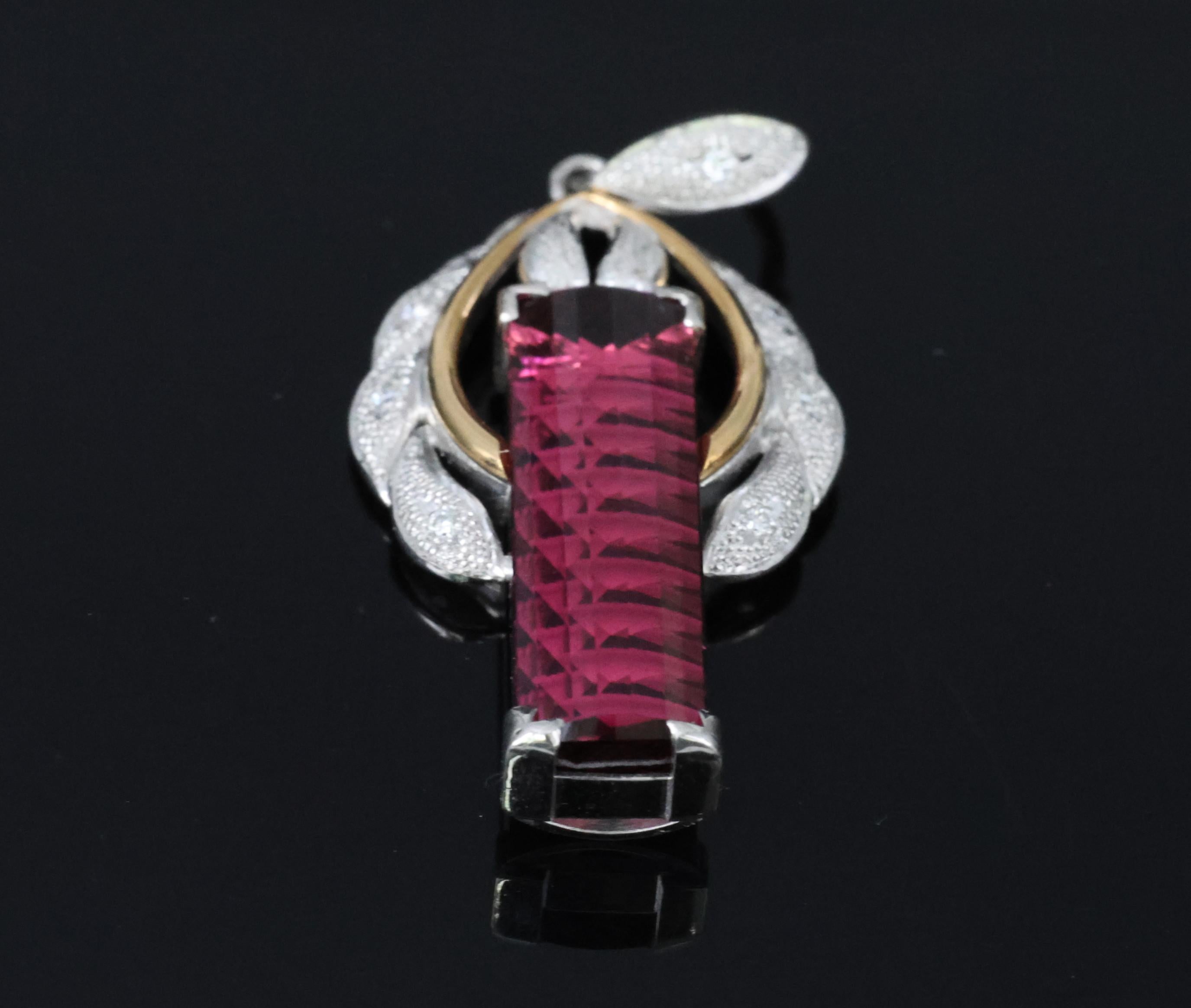 7.70ct Rubellite Tourmaline 0.06ct Diamond Platinum & 18K Yellow Gold Pendant