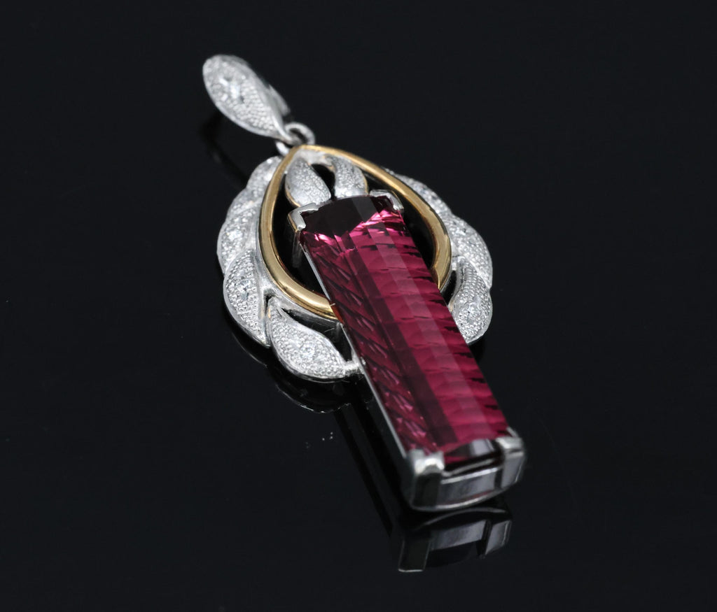7.70ct Rubellite Tourmaline 0.06ct Diamond Platinum & 18K Yellow Gold Pendant