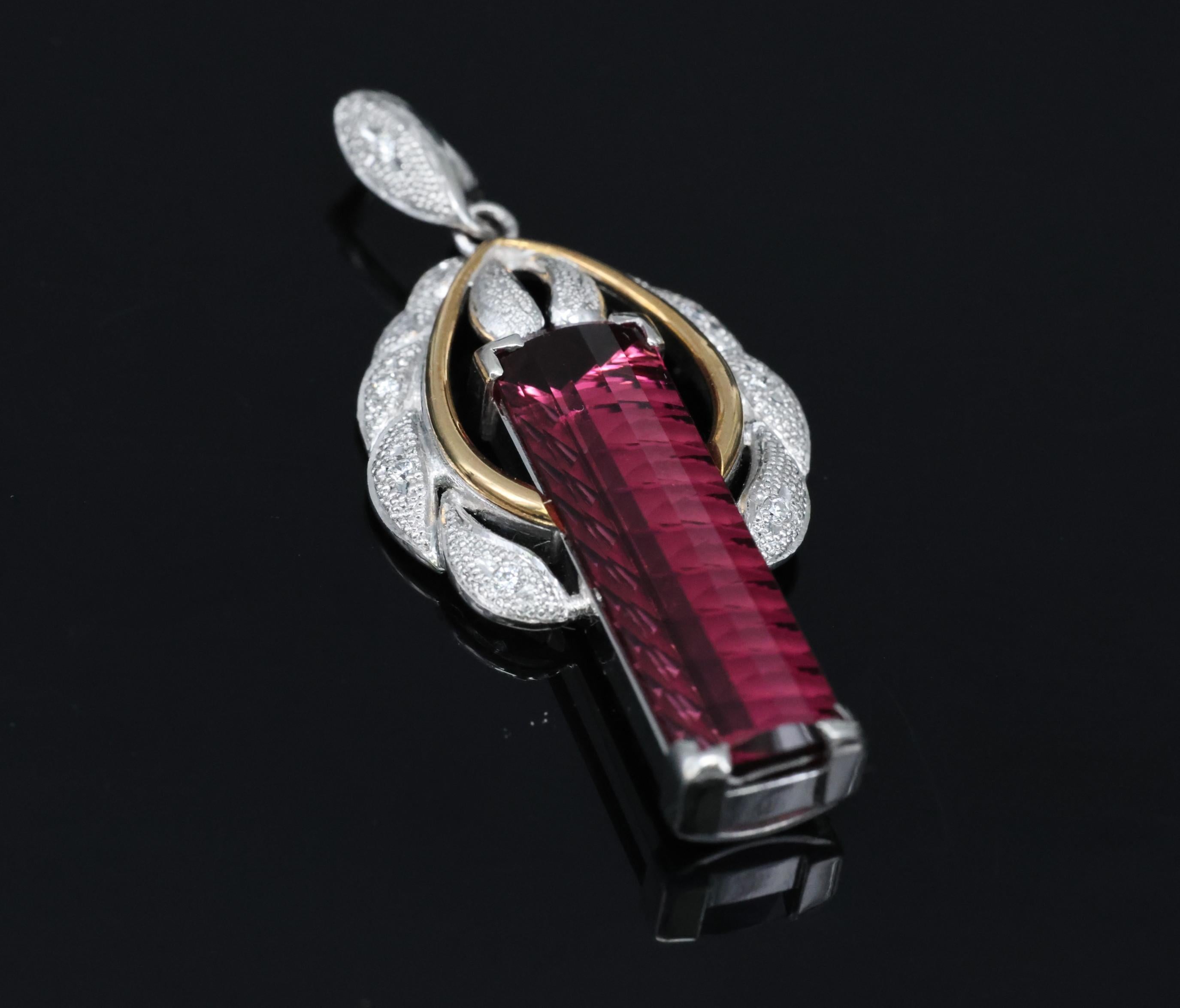 7.70ct Rubellite Tourmaline 0.06ct Diamond Platinum & 18K Yellow Gold Pendant