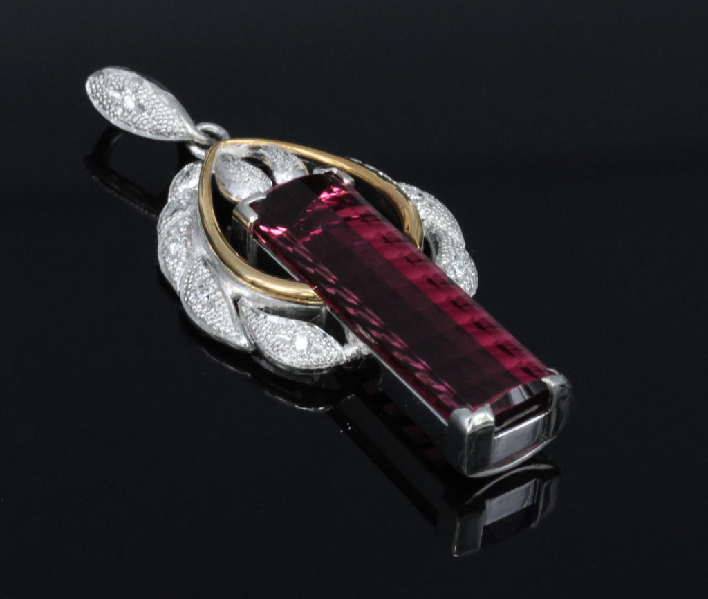 7.70ct Rubellite Tourmaline 0.06ct Diamond Platinum & 18K Yellow Gold Pendant