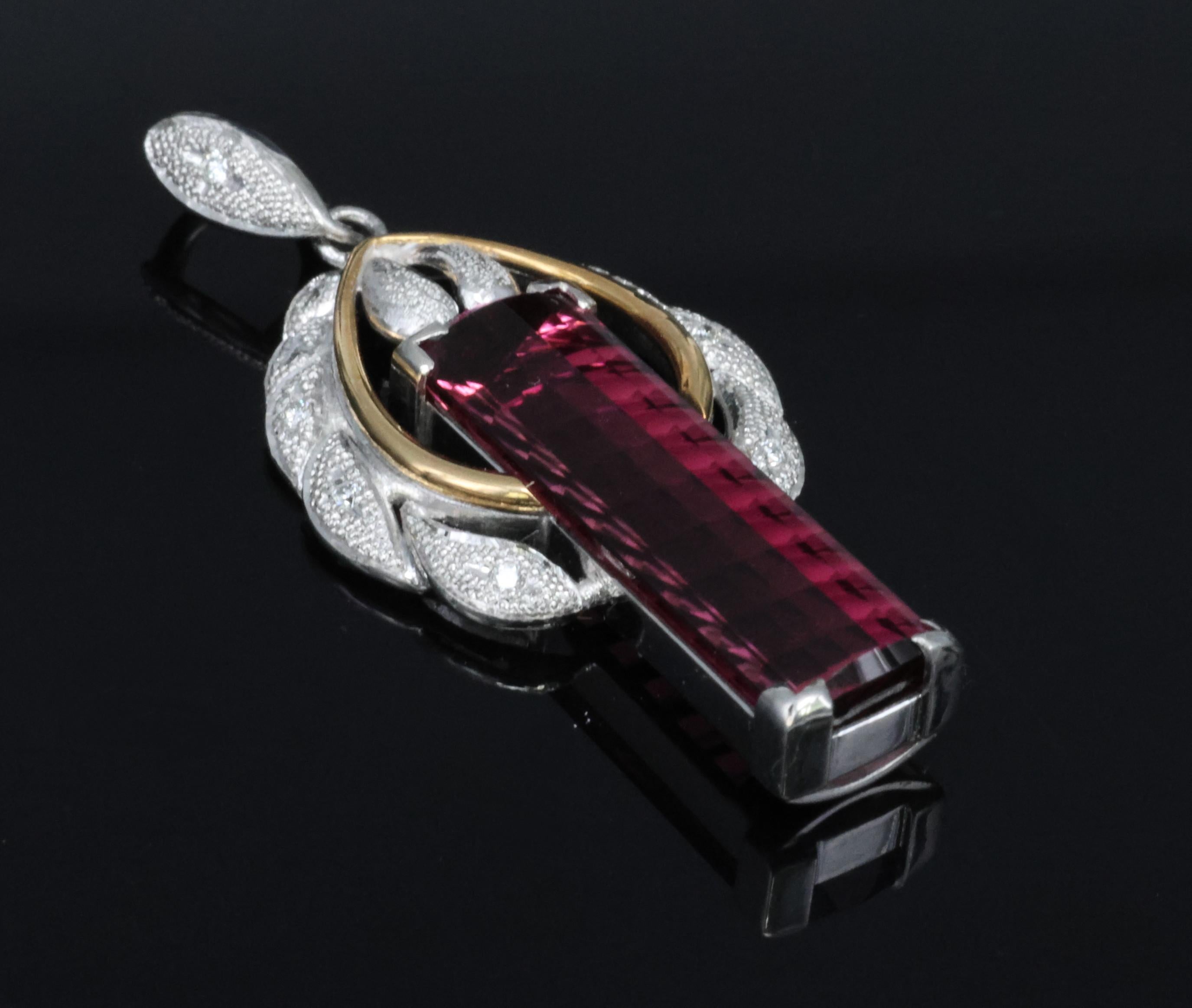 7.70ct Rubellite Tourmaline 0.06ct Diamond Platinum & 18K Yellow Gold Pendant