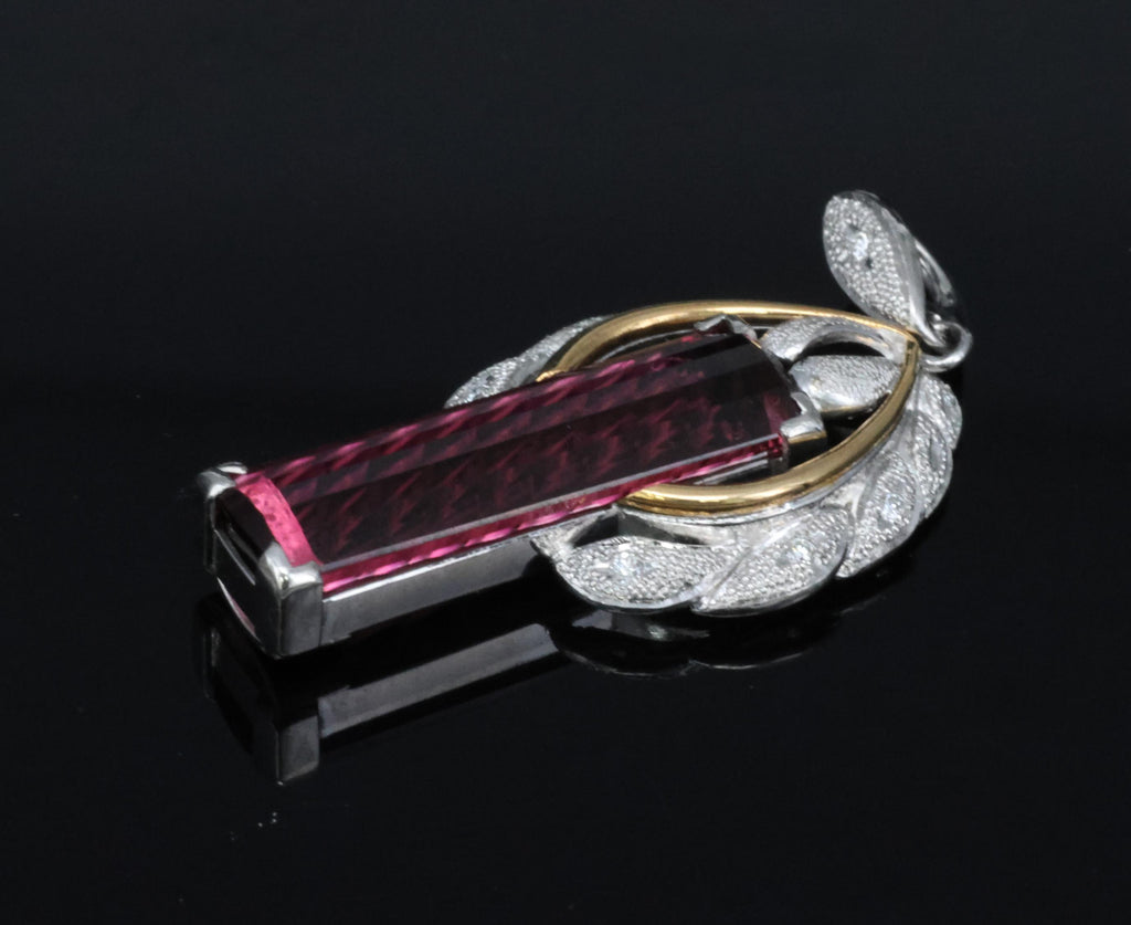 7.70ct Rubellite Tourmaline 0.06ct Diamond Platinum & 18K Yellow Gold Pendant