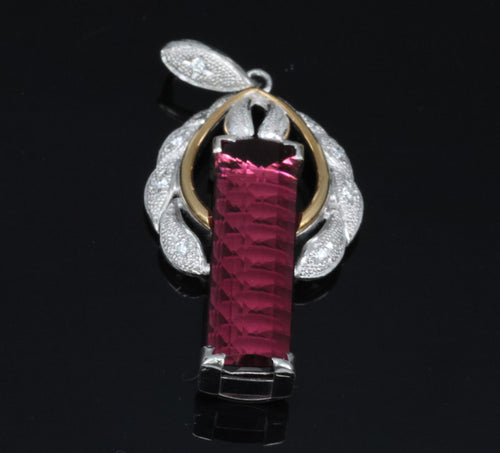 7.70ct Rubellite Tourmaline 0.06ct Diamond Platinum & 18K Yellow Gold Pendant