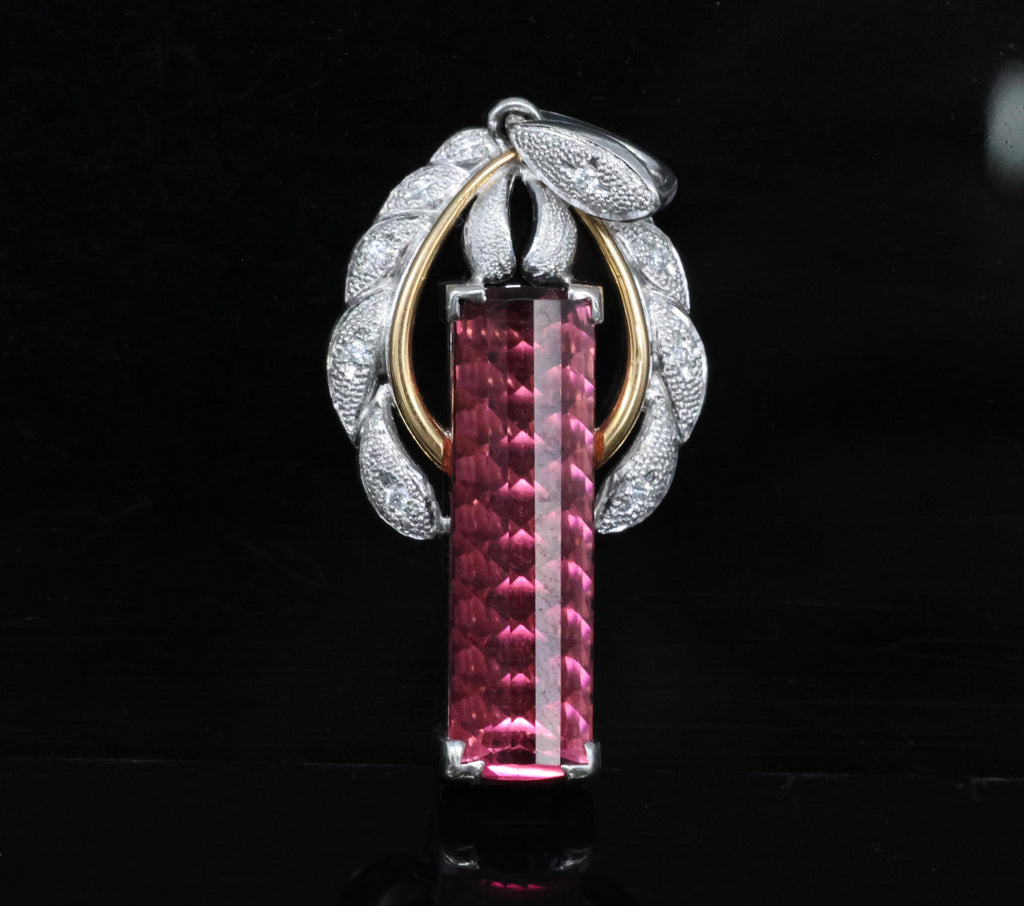 7.70ct Rubellite Tourmaline 0.06ct Diamond Platinum & 18K Yellow Gold Pendant