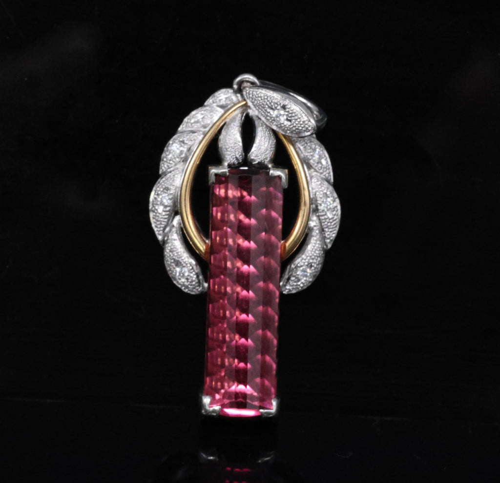 7.70ct Rubellite Tourmaline 0.06ct Diamond Platinum & 18K Yellow Gold Pendant