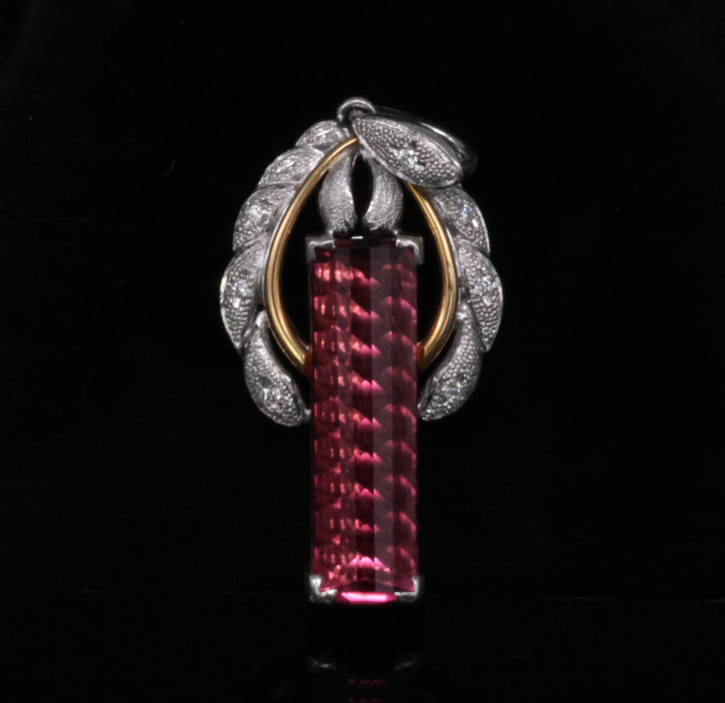 7.70ct Rubellite Tourmaline 0.06ct Diamond Platinum & 18K Yellow Gold Pendant