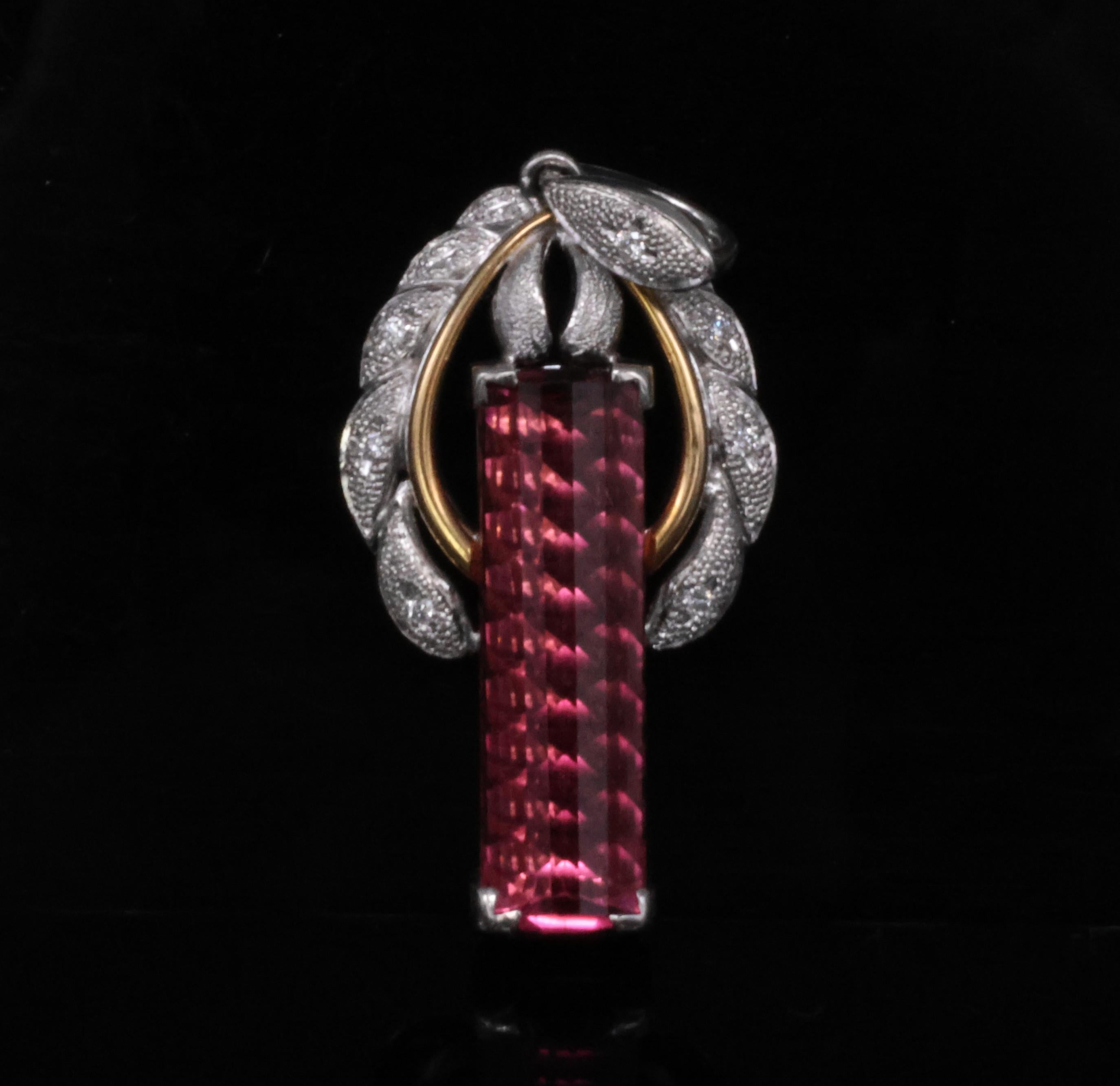 7.70ct Rubellite Tourmaline 0.06ct Diamond Platinum & 18K Yellow Gold Pendant