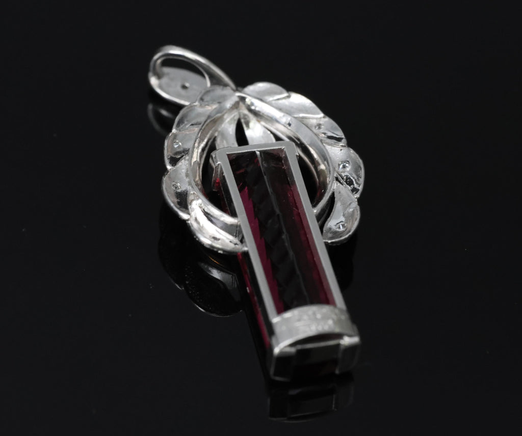 7.70ct Rubellite Tourmaline 0.06ct Diamond Platinum & 18K Yellow Gold Pendant