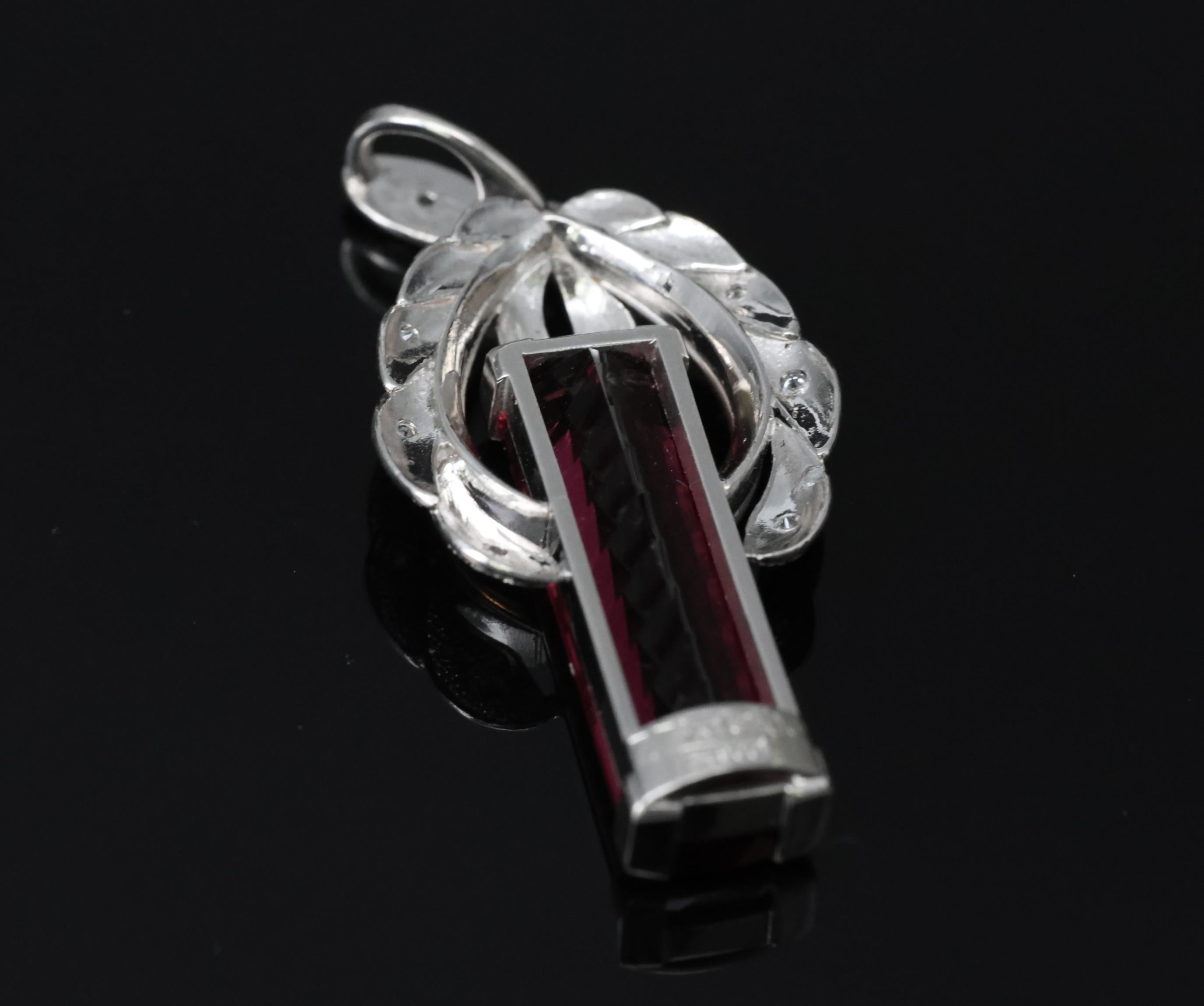 7.70ct Rubellite Tourmaline 0.06ct Diamond Platinum & 18K Yellow Gold Pendant