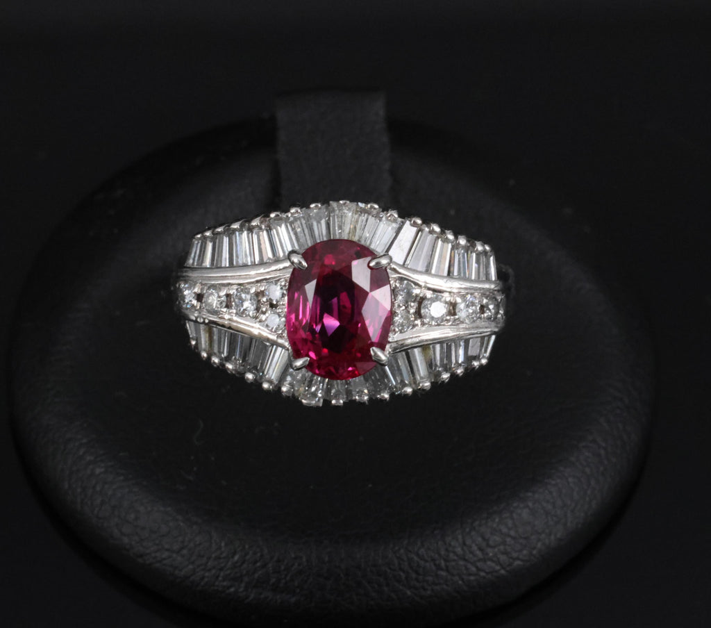 Fine 1.59ct GIA Intense Red Burma Ruby & 1.22ct Diamond Platinum Ring, Size 7.75