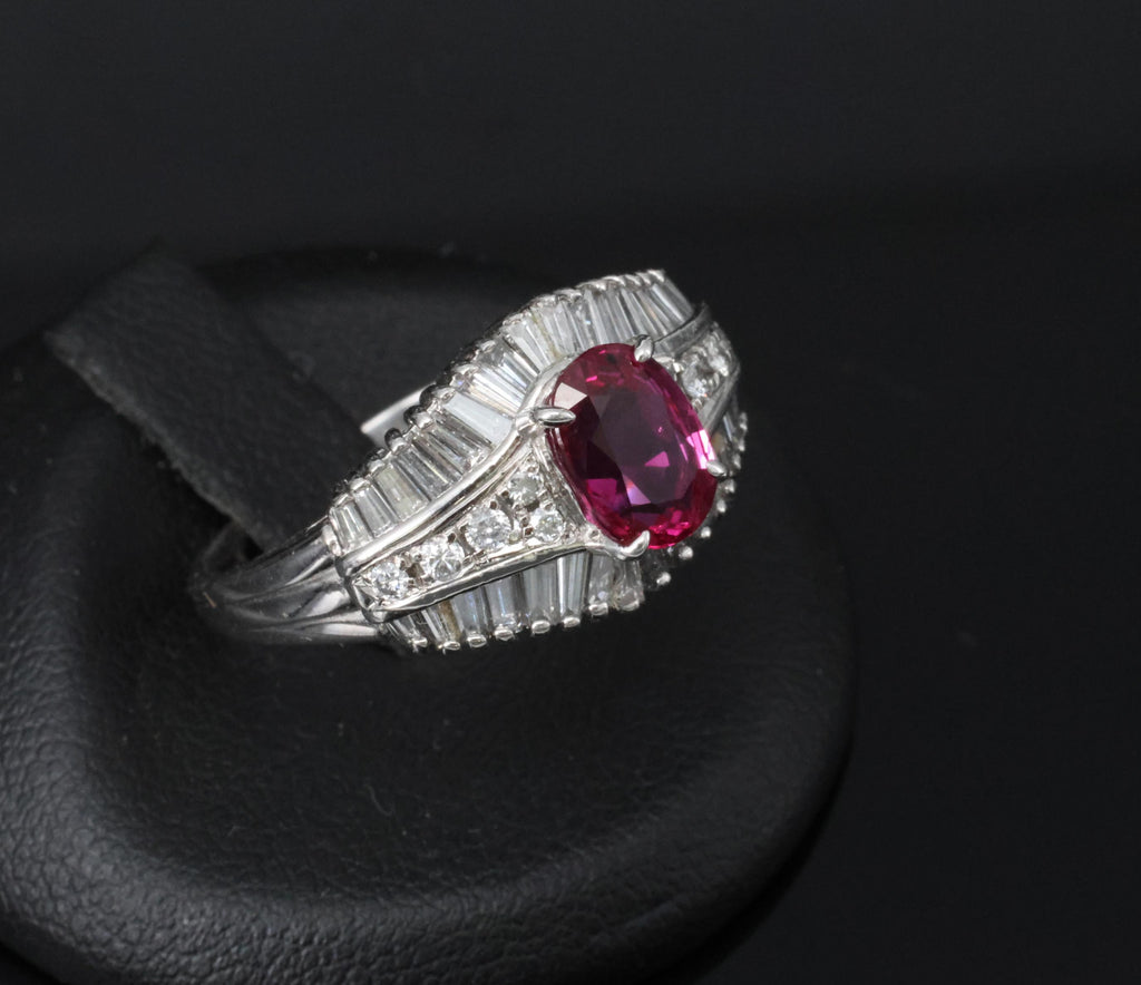 Fine 1.59ct GIA Intense Red Burma Ruby & 1.22ct Diamond Platinum Ring, Size 7.75