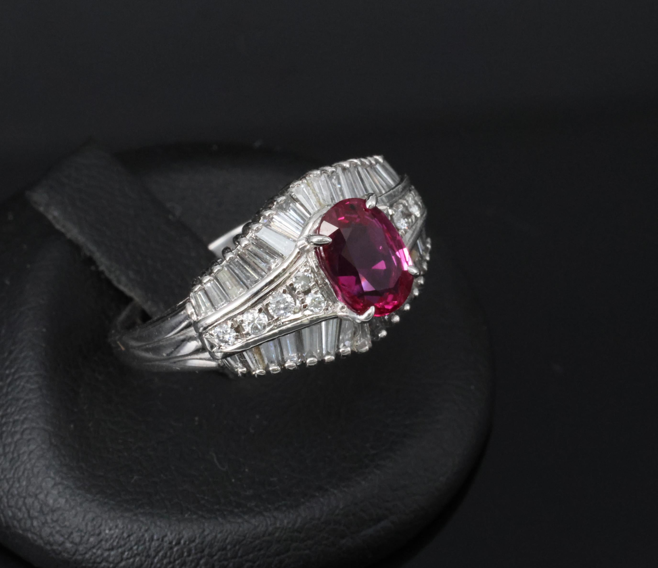 Fine 1.59ct GIA Intense Red Burma Ruby & 1.22ct Diamond Platinum Ring, Size 7.75