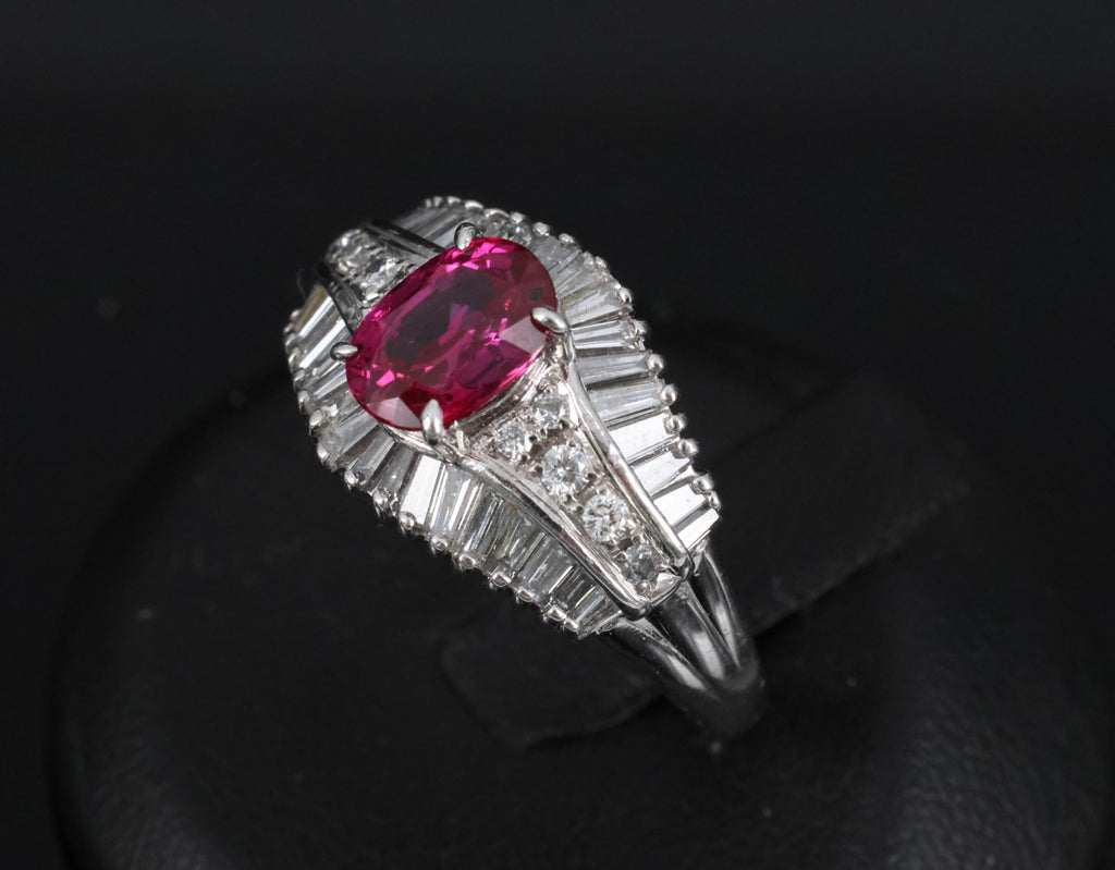 Fine 1.59ct GIA Intense Red Burma Ruby & 1.22ct Diamond Platinum Ring, Size 7.75
