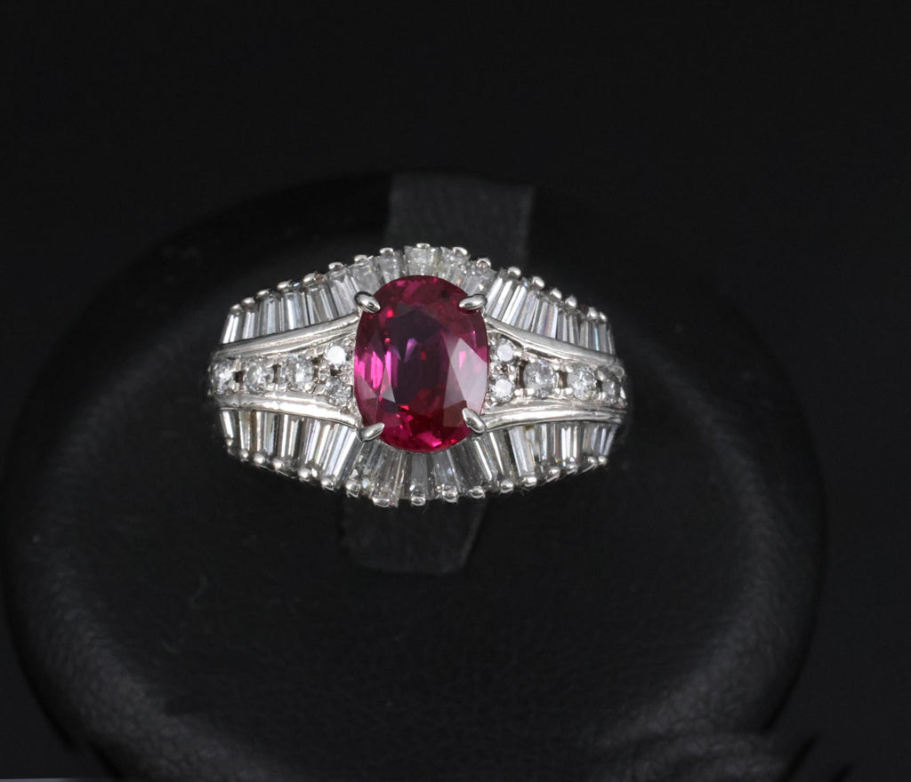 Fine 1.59ct GIA Intense Red Burma Ruby & 1.22ct Diamond Platinum Ring, Size 7.75