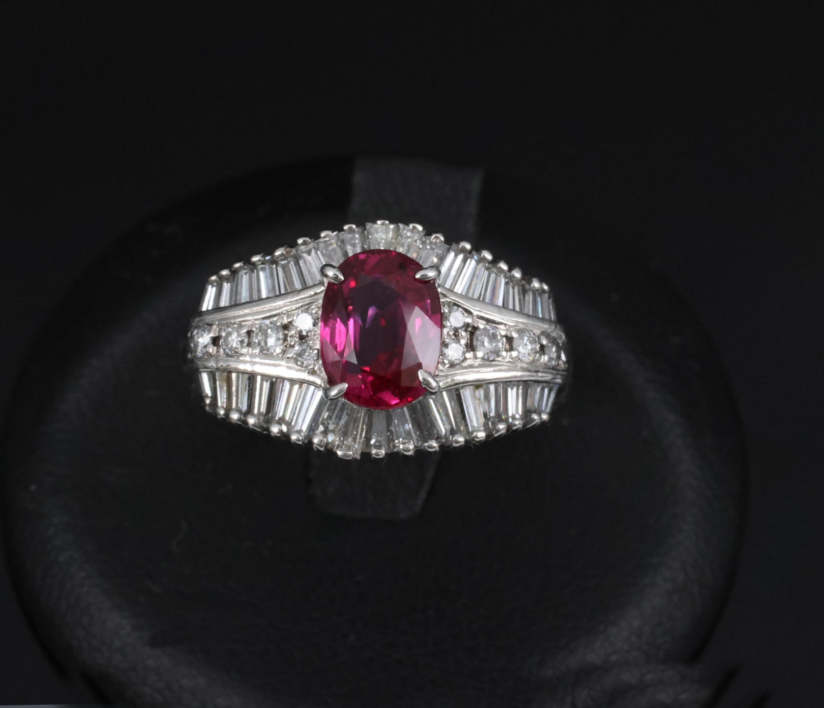 Fine 1.59ct GIA Intense Red Burma Ruby & 1.22ct Diamond Platinum Ring, Size 7.75