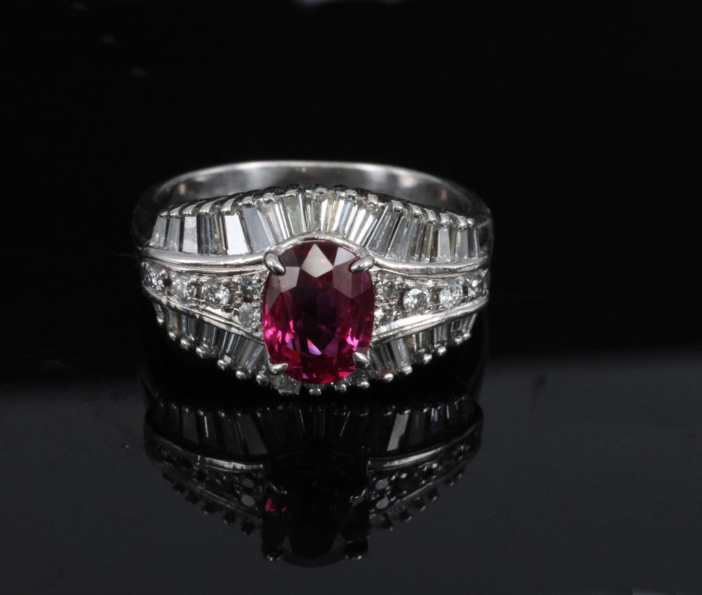 Fine 1.59ct GIA Intense Red Burma Ruby & 1.22ct Diamond Platinum Ring, Size 7.75