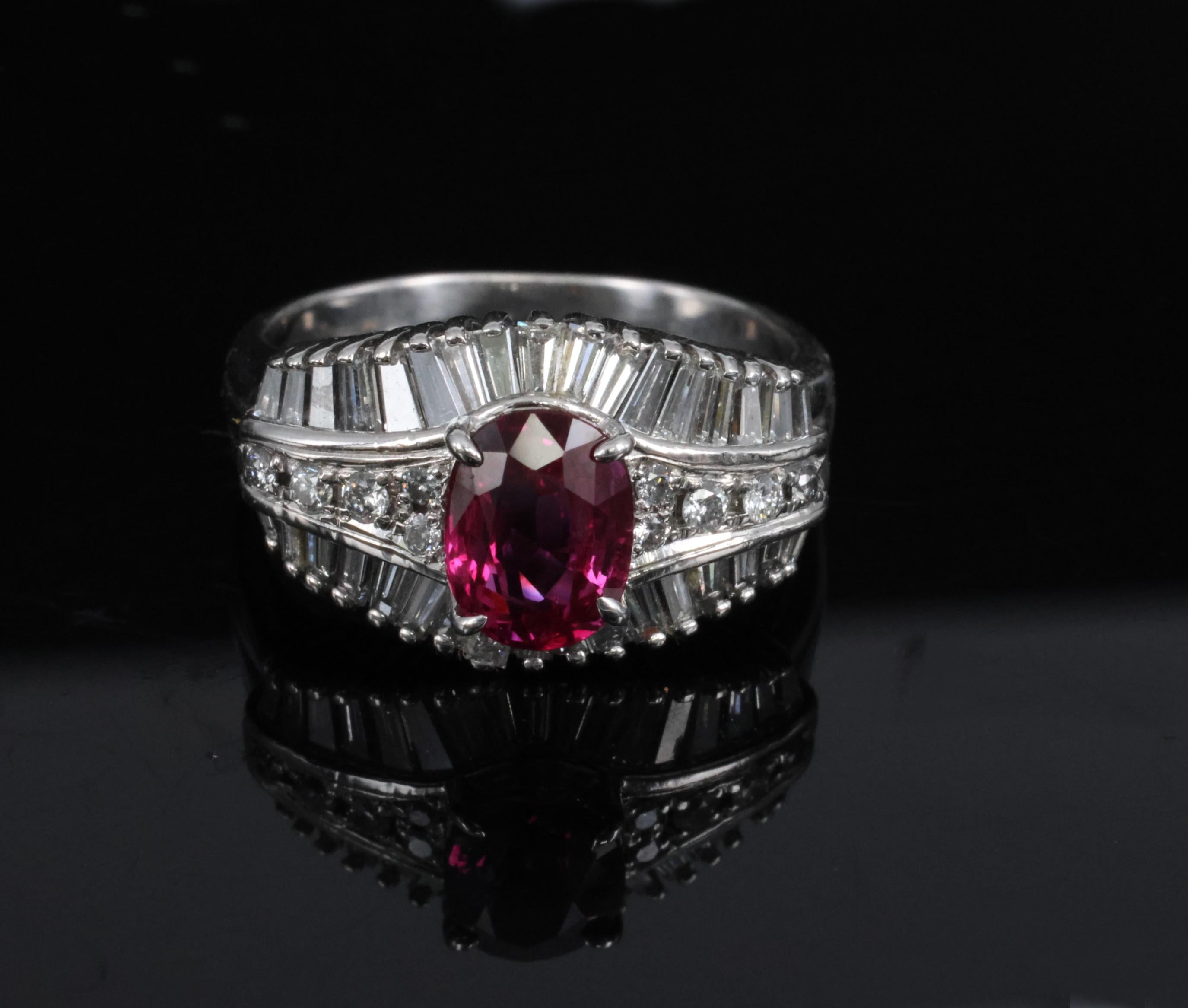 Fine 1.59ct GIA Intense Red Burma Ruby & 1.22ct Diamond Platinum Ring, Size 7.75
