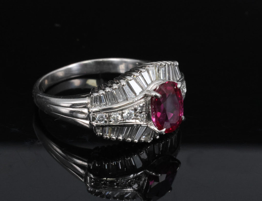Fine 1.59ct GIA Intense Red Burma Ruby & 1.22ct Diamond Platinum Ring, Size 7.75