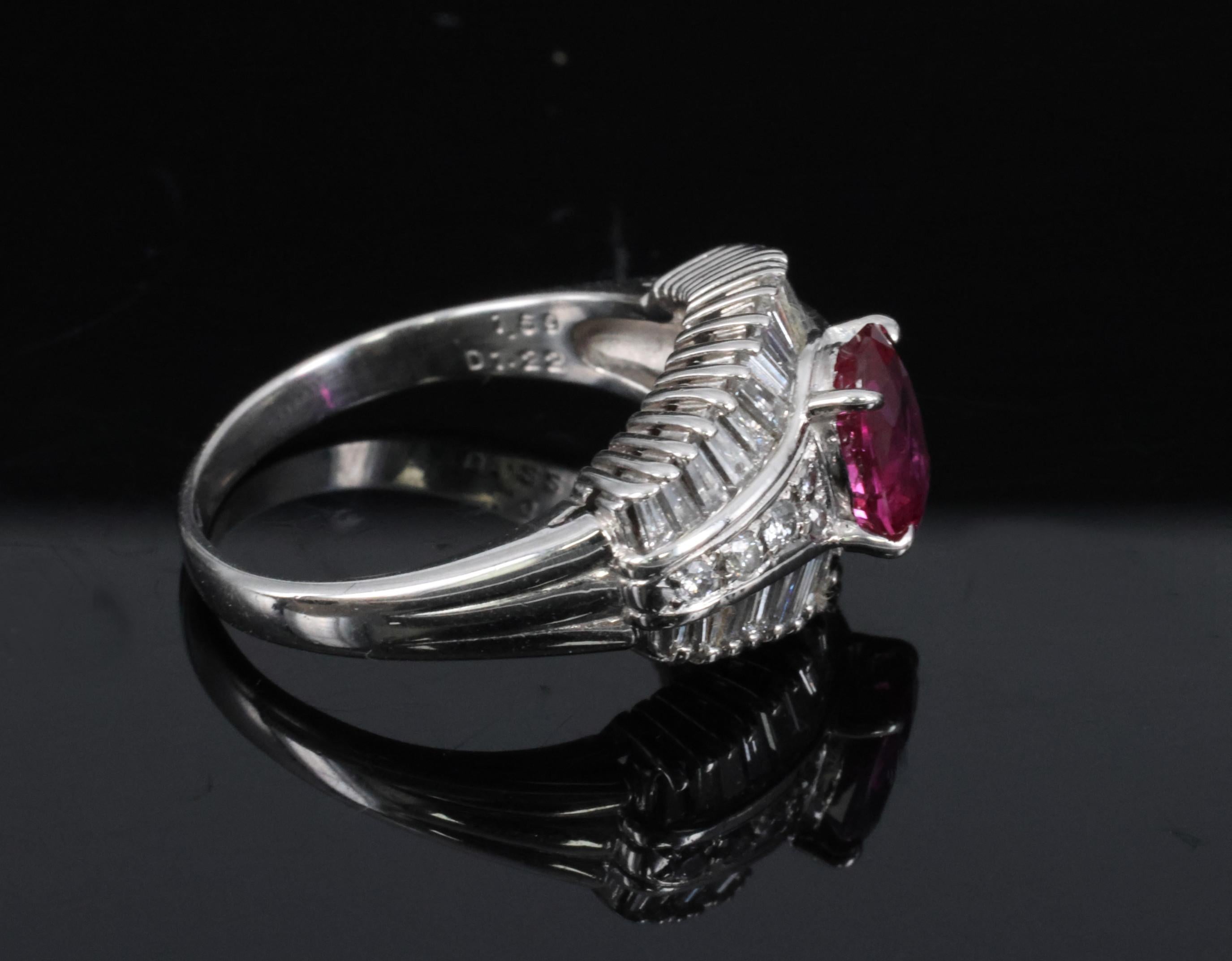 Fine 1.59ct GIA Intense Red Burma Ruby & 1.22ct Diamond Platinum Ring, Size 7.75