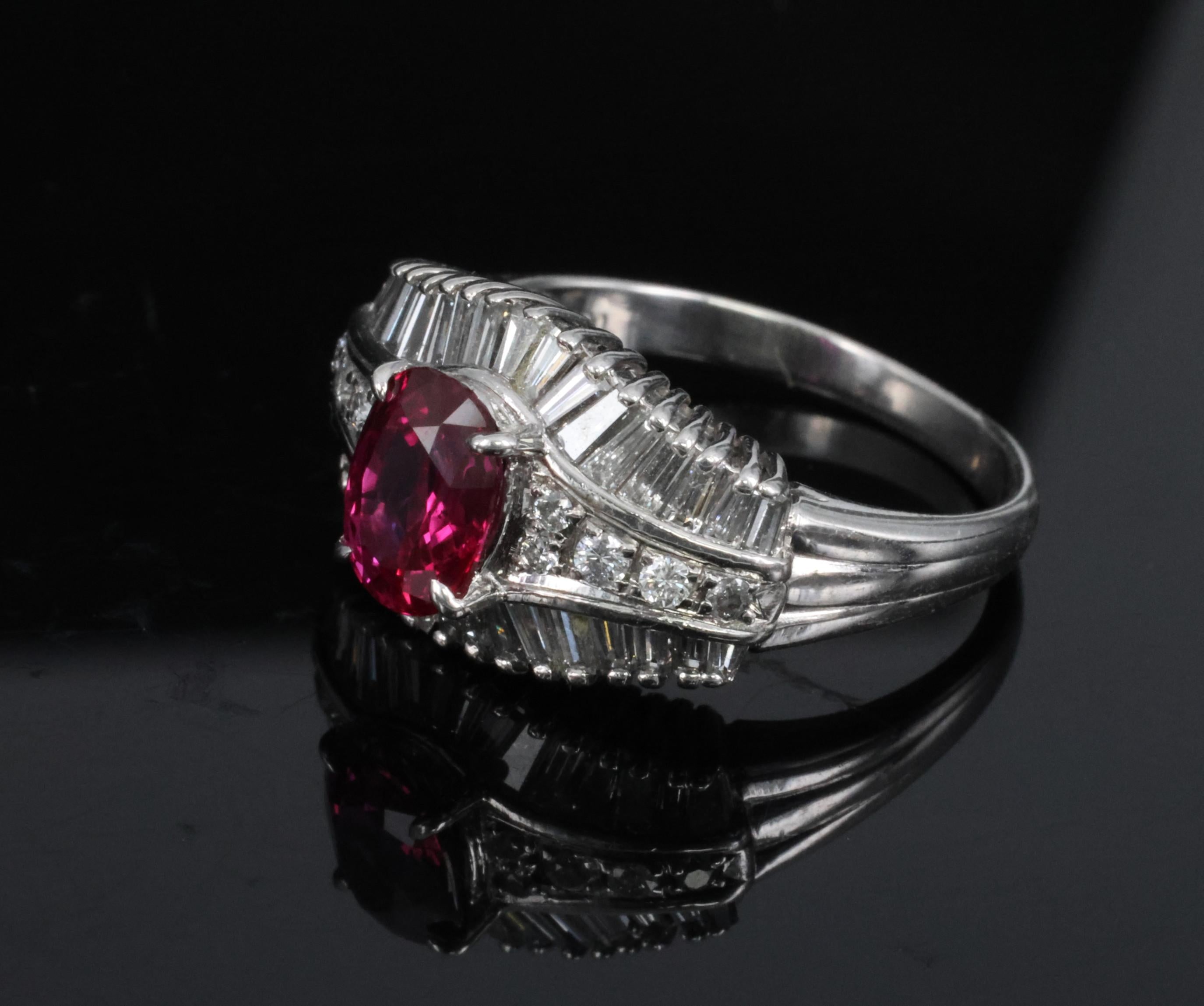 Fine 1.59ct GIA Intense Red Burma Ruby & 1.22ct Diamond Platinum Ring, Size 7.75