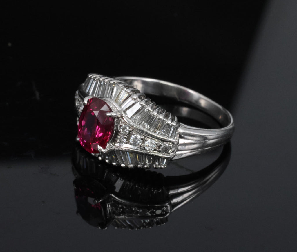 Fine 1.59ct GIA Intense Red Burma Ruby & 1.22ct Diamond Platinum Ring, Size 7.75