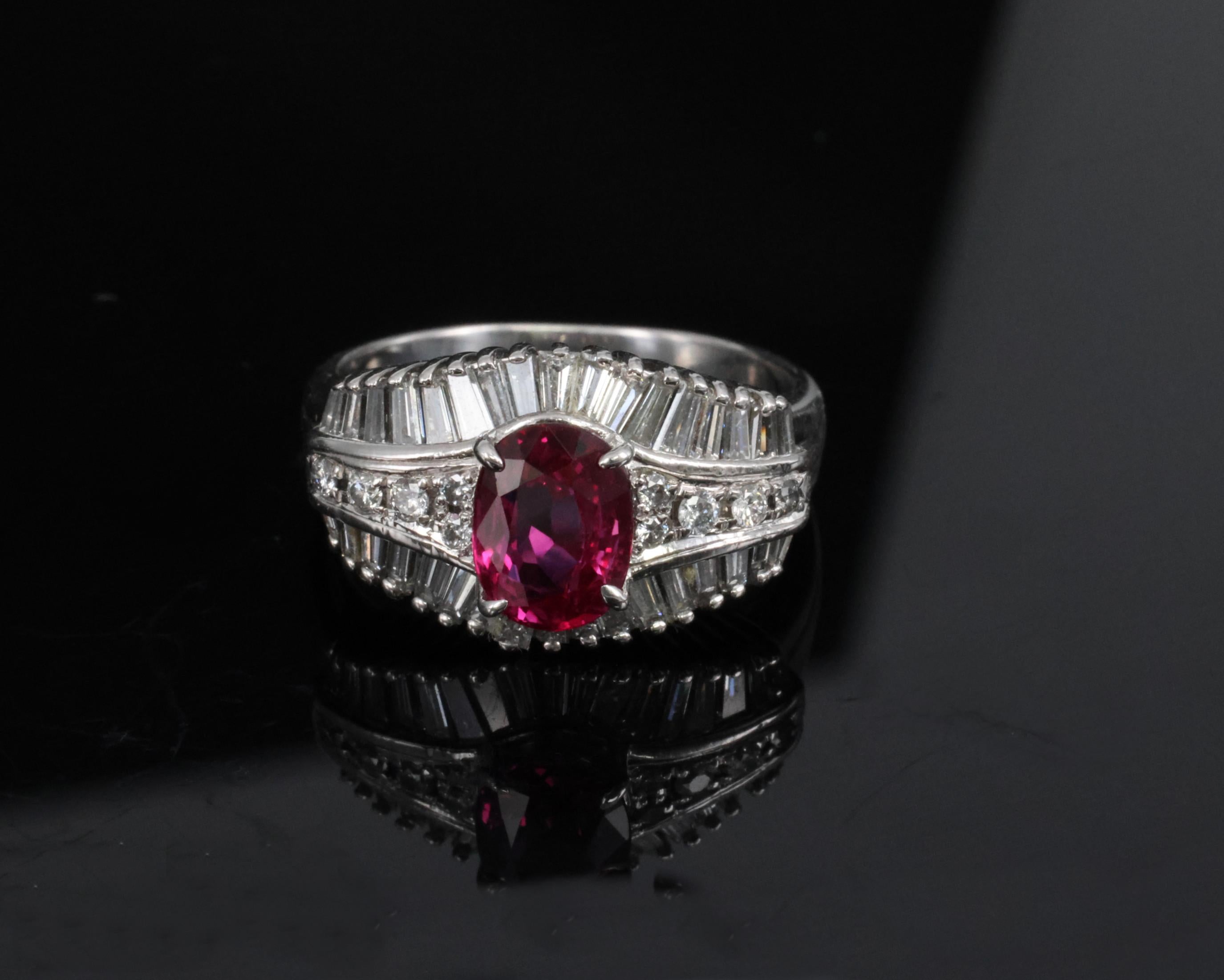 Fine 1.59ct GIA Intense Red Burma Ruby & 1.22ct Diamond Platinum Ring, Size 7.75