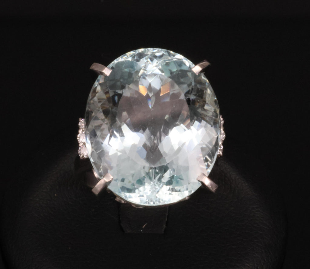 Fine 28.80ct Natural Aquamarine 0.12ct Diamond Platinum Ring 14.8gr Size 8.5