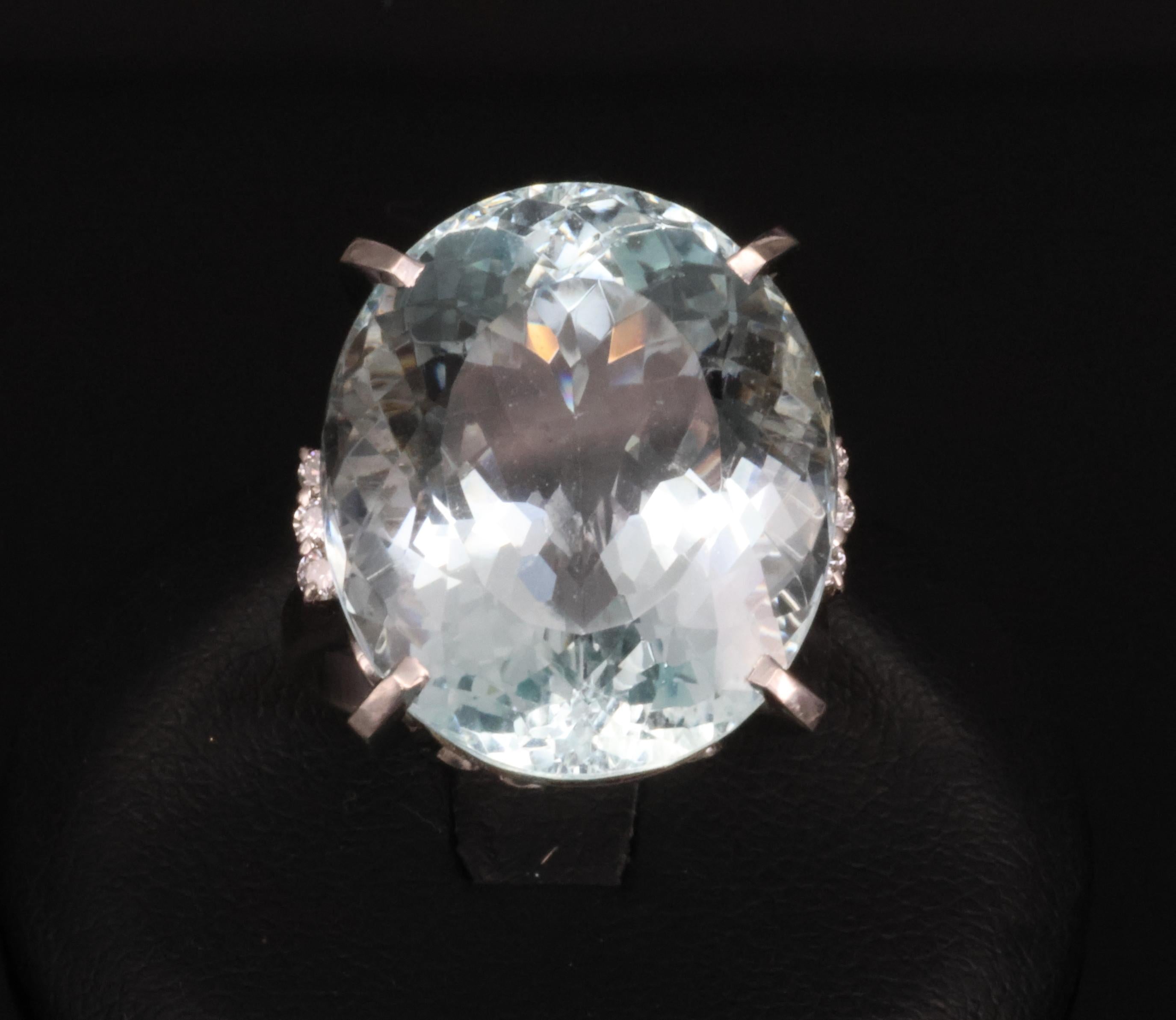Fine 28.80ct Natural Aquamarine 0.12ct Diamond Platinum Ring 14.8gr Size 8.5