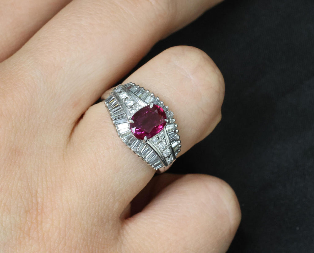 Fine 1.59ct GIA Intense Red Burma Ruby & 1.22ct Diamond Platinum Ring, Size 7.75